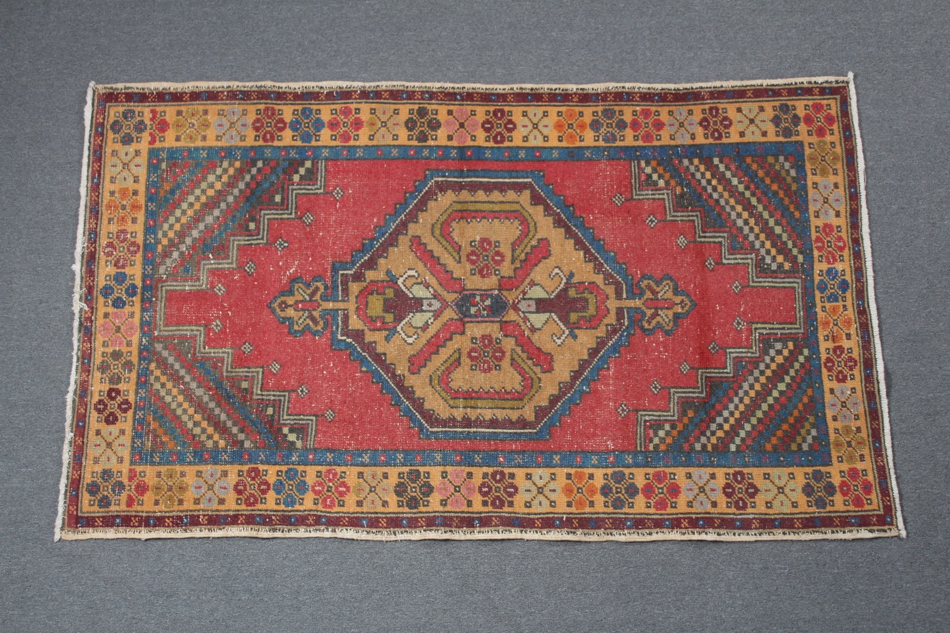 3.7x6.3 ft Accent Rug, Nursery Rug, Kitchen Rug, Red Oriental Rug, Bedroom Rug, Turkish Rug, Rugs for Kitchen, Vintage Rug