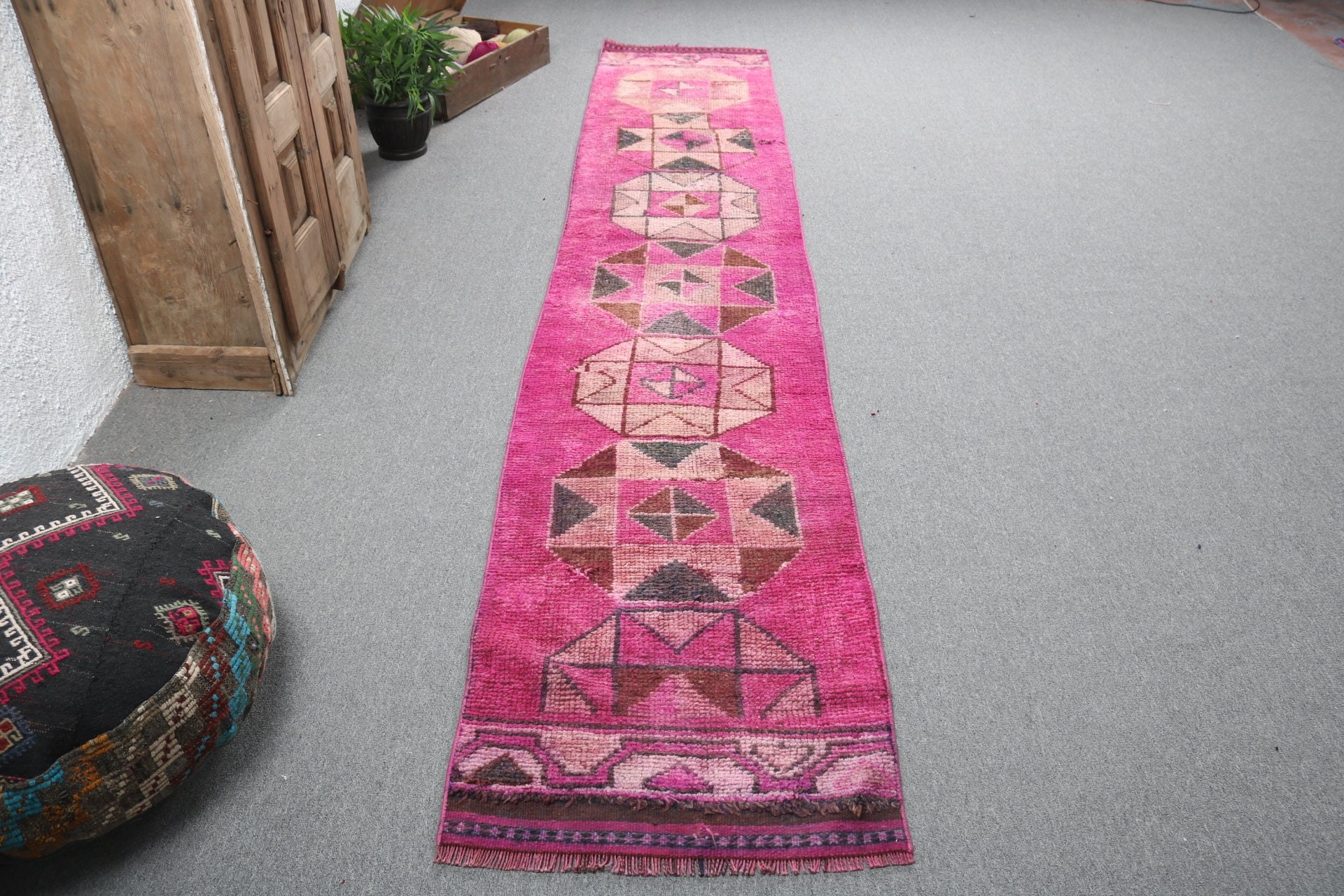 Turkish Rugs, Rugs for Runner, Wool Rug, Hallway Rugs, 2.2x12 ft Runner Rugs, Modern Rug, Corridor Rugs, Pink Cool Rug, Vintage Rug