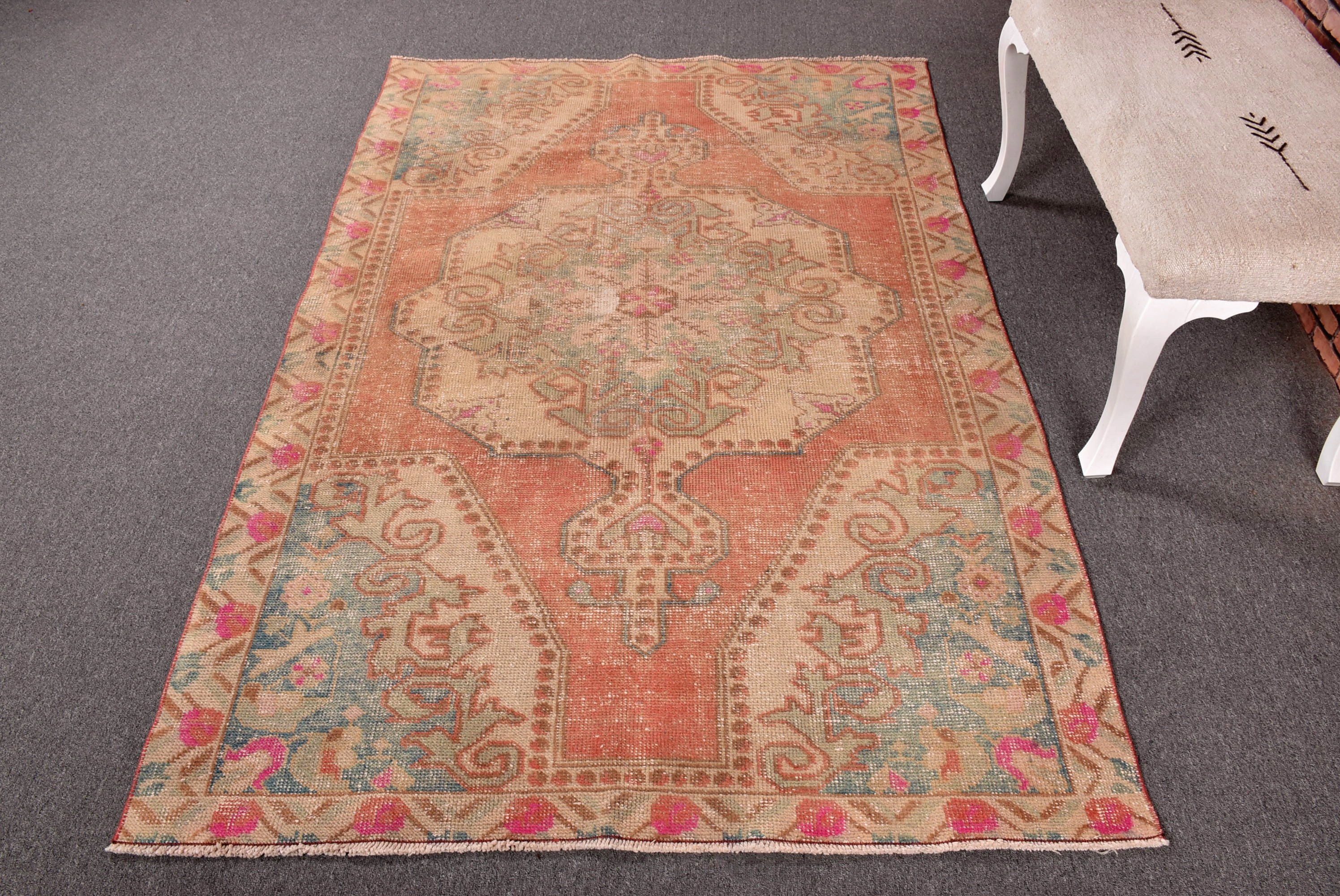 Boho Bölgesi Halıları, Organik Halı, Türk Halısı, Modern Halı, Boho Bölge Halısı, 4,4x6,8 ft Alan Halıları, Kırmızı Açıklama Halısı, Vintage Halı