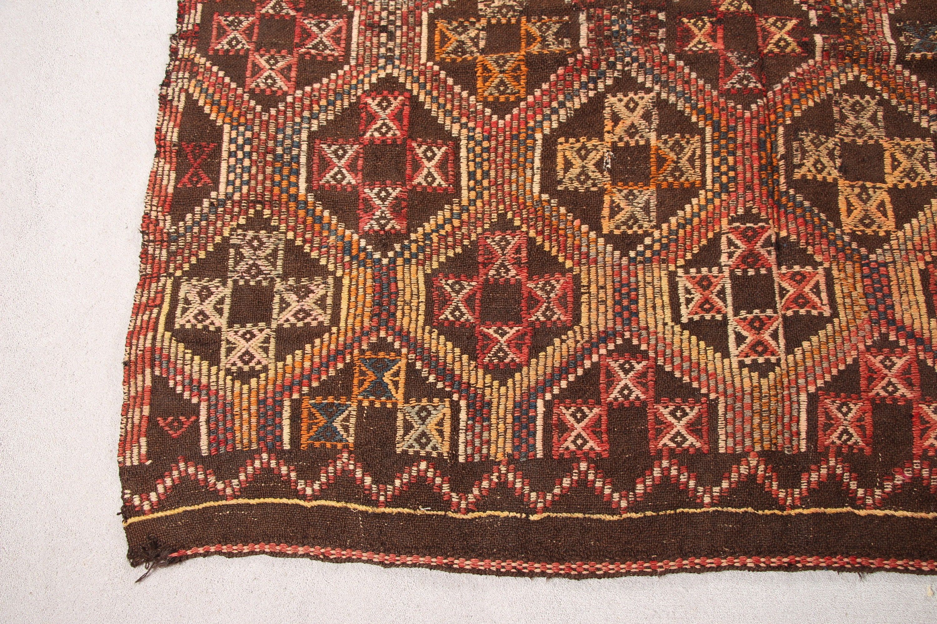 Kahverengi Ev dekoru Kilim, Türk Kilim, 150x288 cm Salon Kilim, Yemek odası Kilim, Yemek odası Kilim, Antik Kilim, Yemek odası Kilim