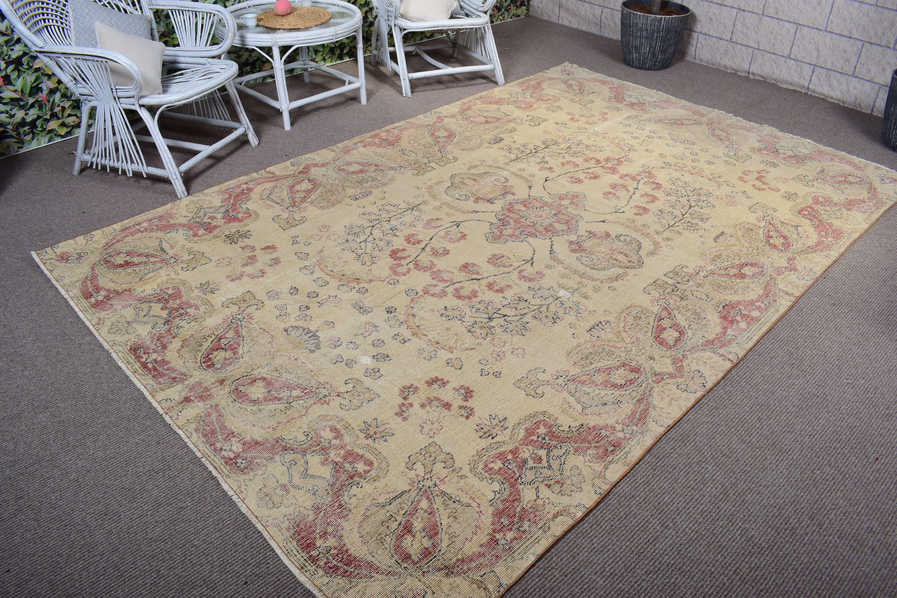 6.5x10 ft Large Rugs, Turkish Rug, Vintage Rugs, Dining Room Rugs, Anatolian Rugs, Bedroom Rugs, Beige Statement Rugs, Large Vintage Rug