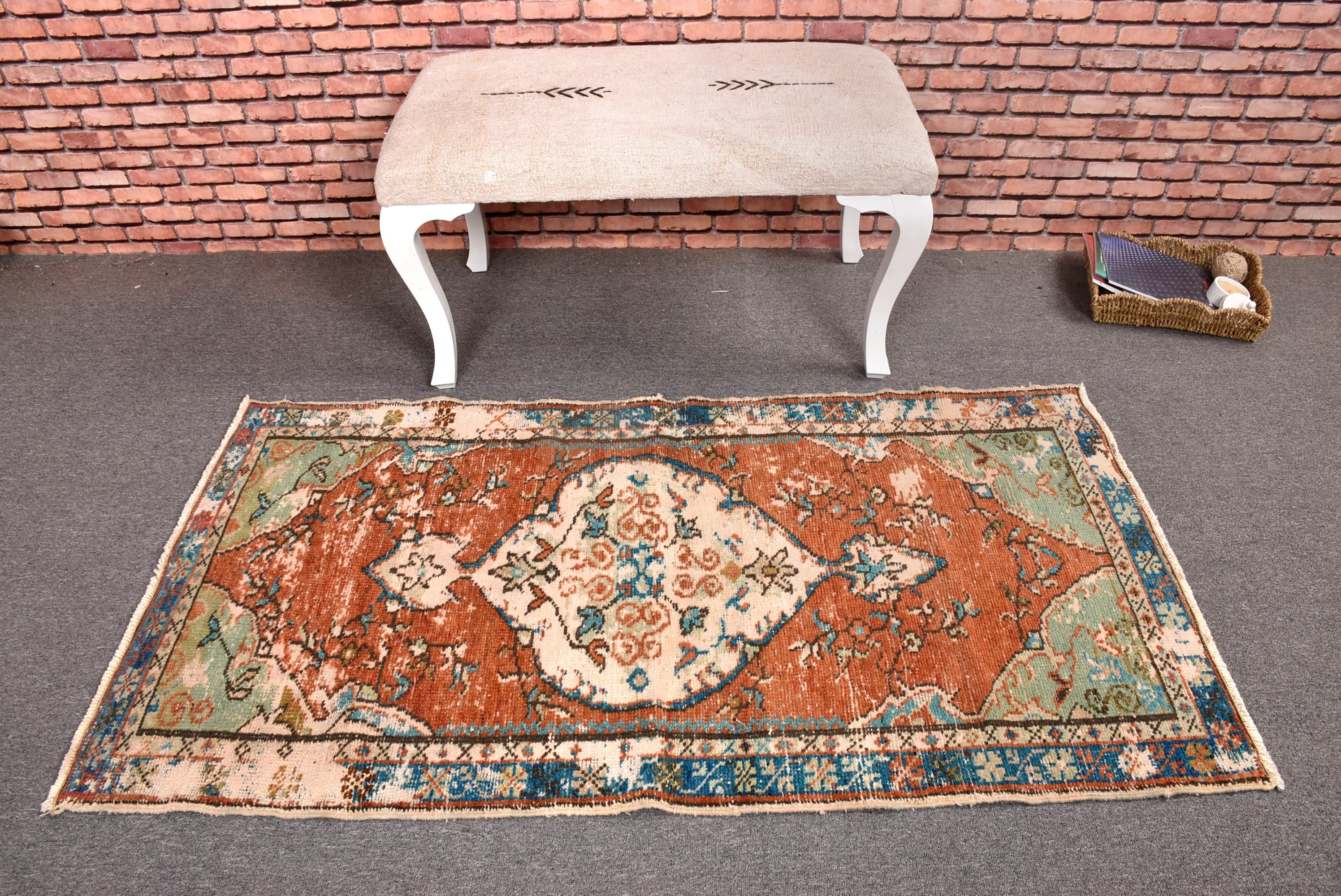 Cool Rug, Vintage Rug, Kitchen Rug, 2.8x5.2 ft Small Rugs, Turkish Rugs, Floor Rugs, Home Decor Rugs, Orange Statement Rugs, Car Mat Rugs