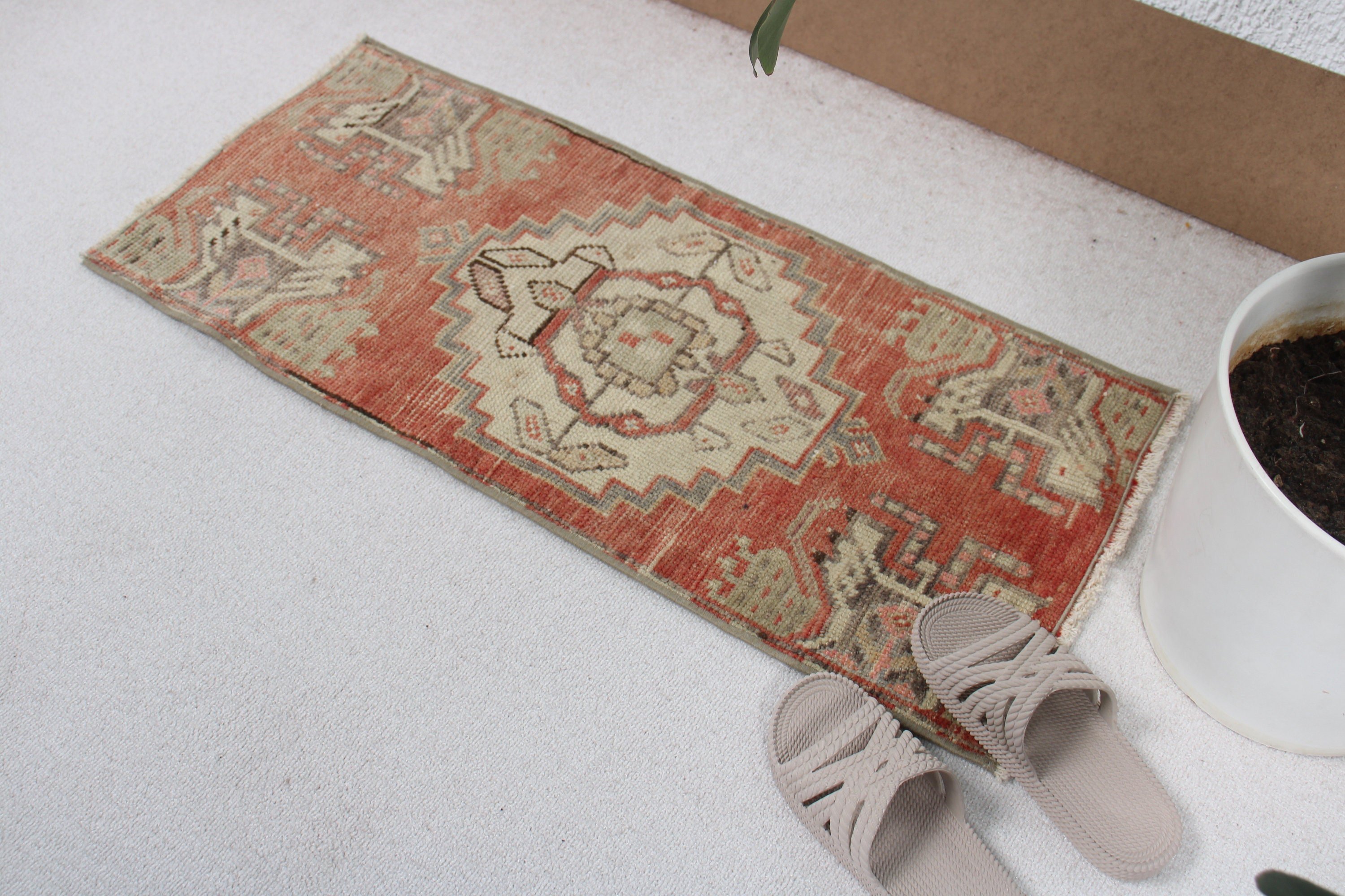 Door Mat Rug, Turkish Rug, Red  1.4x3.1 ft Small Rug, Vintage Rug, Geometric Rugs, Boho Rug, Small Vintage Rugs, Floor Rug