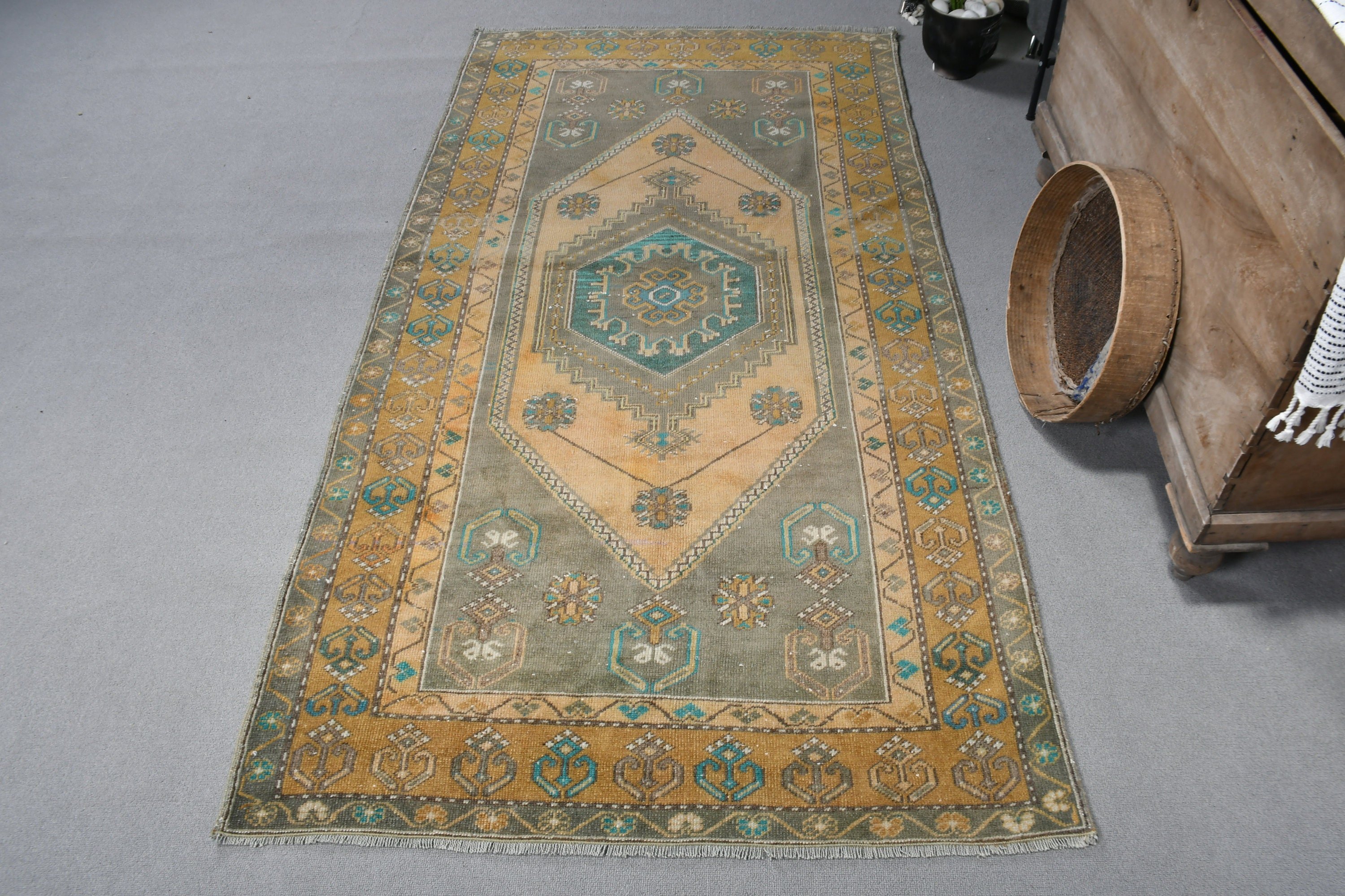 Nursery Rugs, Turkish Rug, Antique Rugs, Entry Rug, Rugs for Kitchen, Vintage Rug, Moroccan Rugs, Green Floor Rug, 3.5x6.7 ft Accent Rug