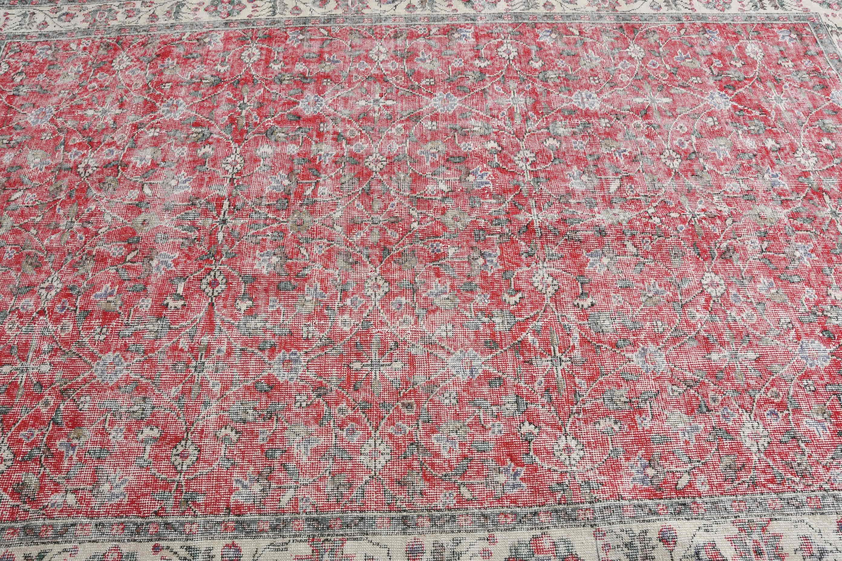 Wool Rug, 5.7x9.4 ft Large Rug, Retro Rug, Turkish Rug, Vintage Rug, Bedroom Rugs, Oriental Rug, Red Home Decor Rug, Living Room Rug