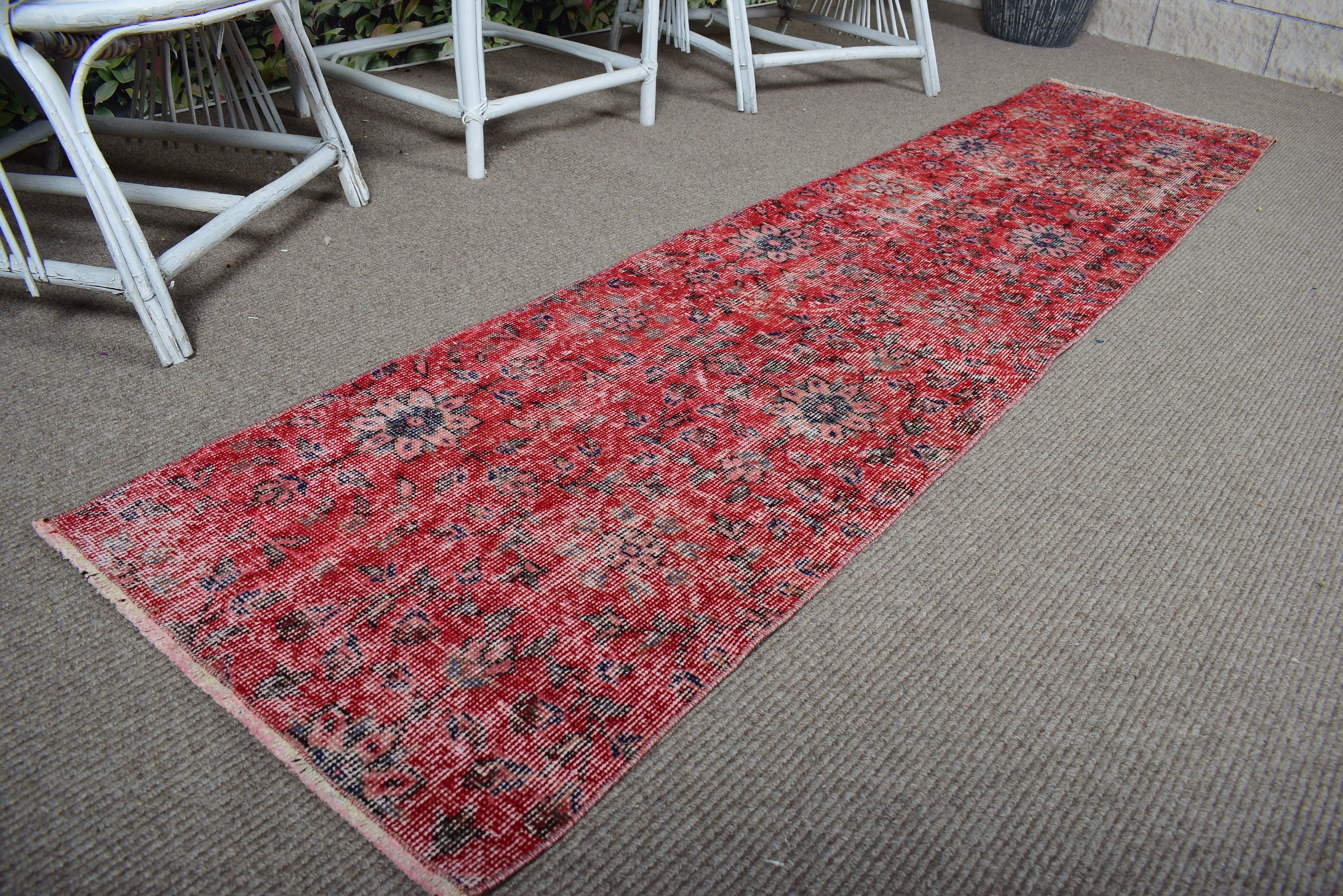 Long Runner Rug, Kitchen Rugs, Turkish Rugs, Luxury Rug, Vintage Rug, Artistic Rugs, Stair Rugs, 1.9x8.4 ft Runner Rugs, Red Neutral Rugs