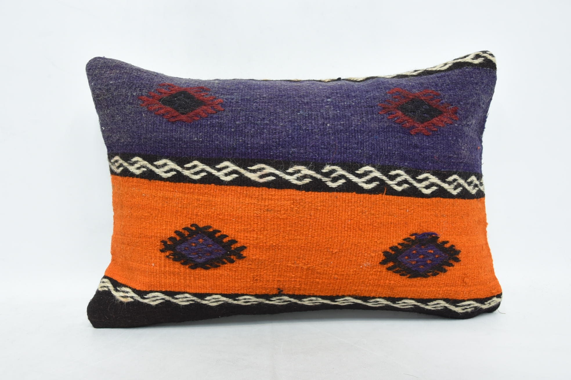 Kilim Pillow Cover, Bolster Throw Pillow, 16"x24" Orange Cushion, Pillow for Sofa, Rustic Pillow Sham, Turkish Kilim Pillow