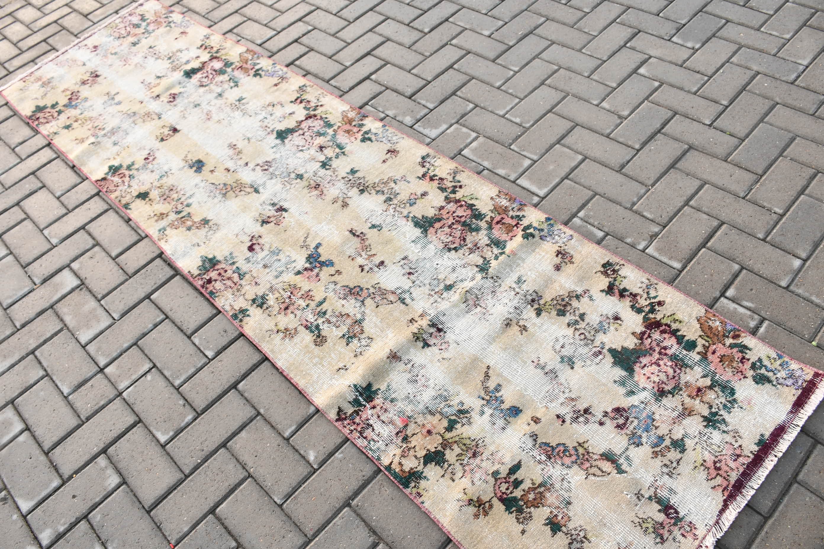 Oriental Rug, Turkish Rugs, 2.5x9.2 ft Runner Rug, Home Decor Rug, Vintage Rug, Rugs for Stair, Beige Antique Rugs, Floor Rug, Kitchen Rugs