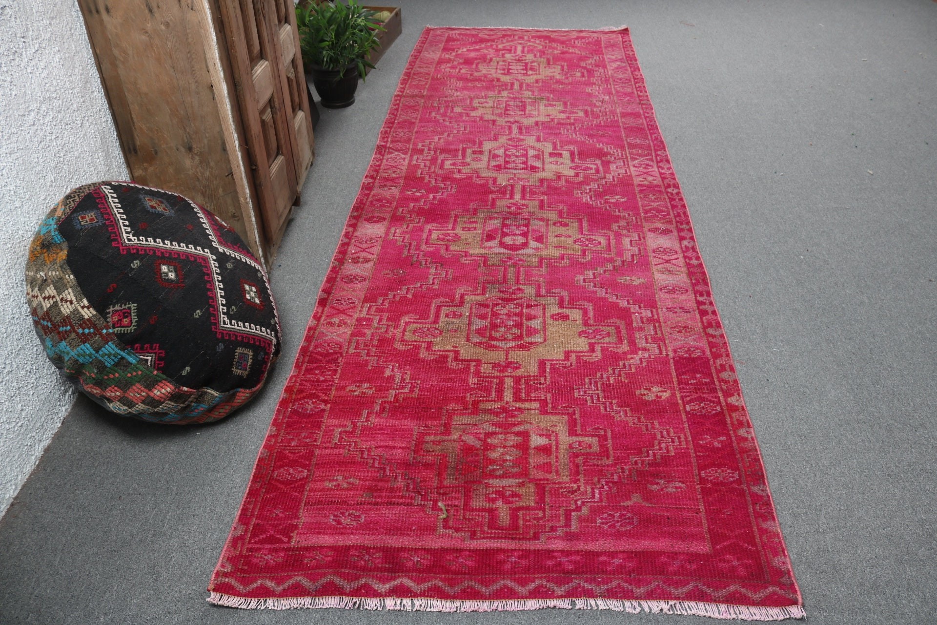 Ev Dekorasyonu Halısı, Pembe Düz Dokuma Halı, 3.9x11.7 ft Runner Halıları, Türk Halıları, Koridor Halısı, Oryantal Halılar, Beni Ourain Runner Halısı, Vintage Halılar