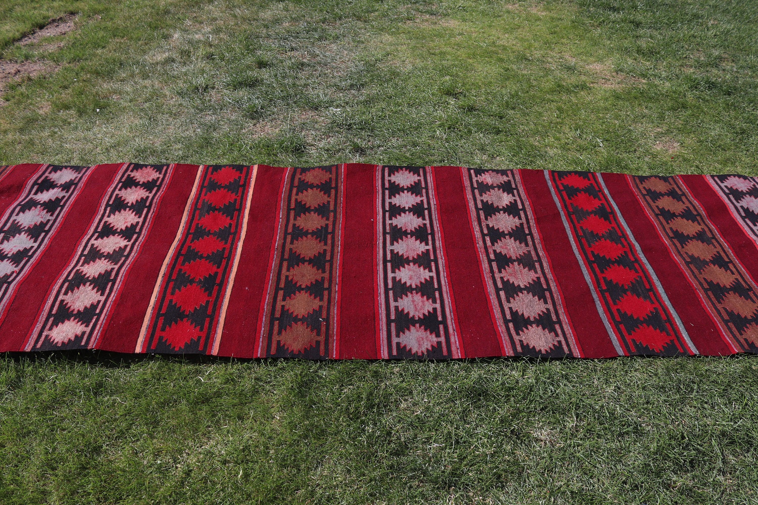 Kilim, Vintage Halılar, Runner Halıları, 3.1x11.1 ft Runner Halıları, Türk Halısı, Lüks Halı, Kırmızı Ev Dekor Halıları, Koridor Halıları, Açıklama Halıları