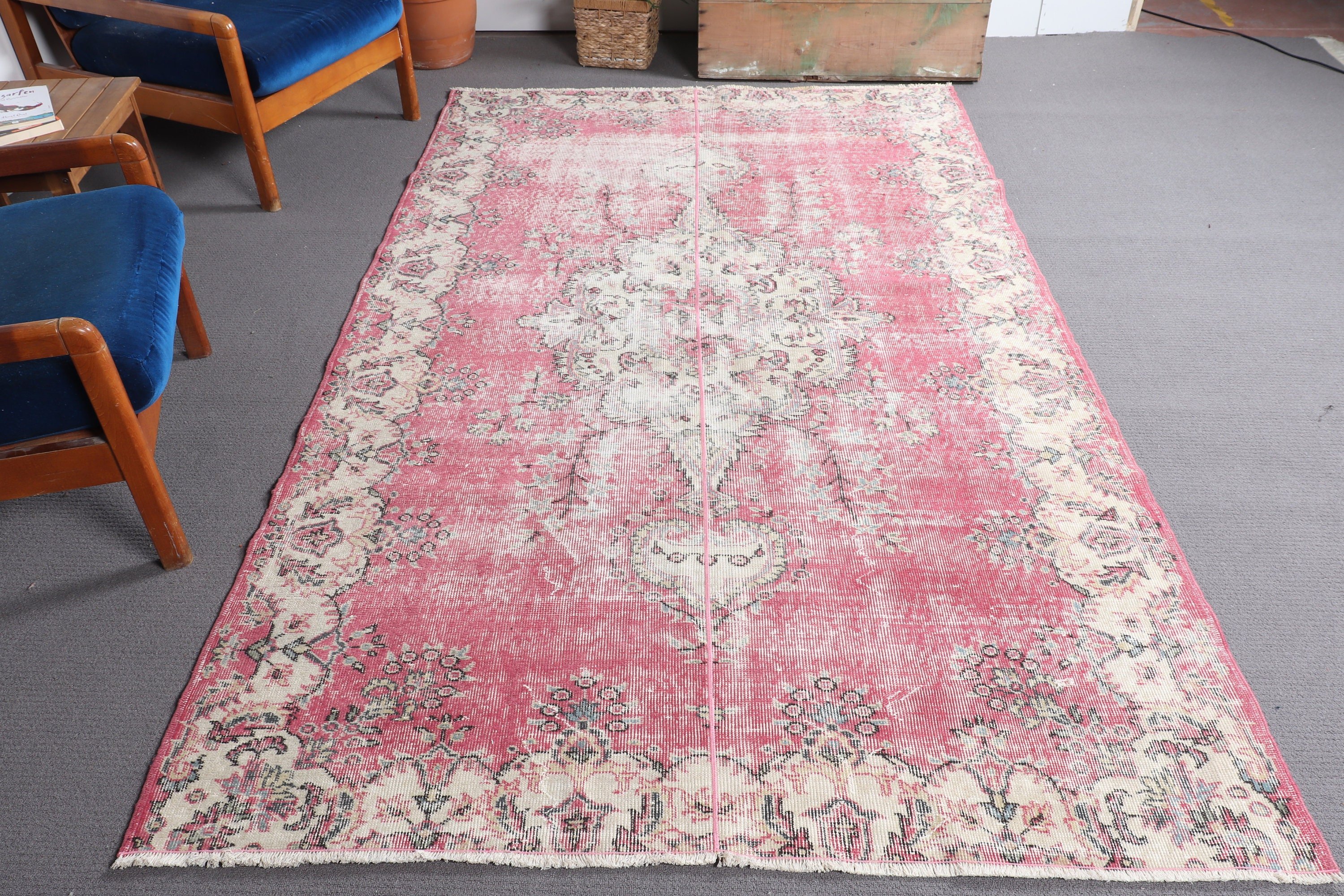 Anatolian Rug, Salon Rugs, 5.2x8.6 ft Large Rug, Vintage Rugs, Kitchen Rug, Pink Kitchen Rug, Bedroom Rug, Rugs for Bedroom, Turkish Rugs