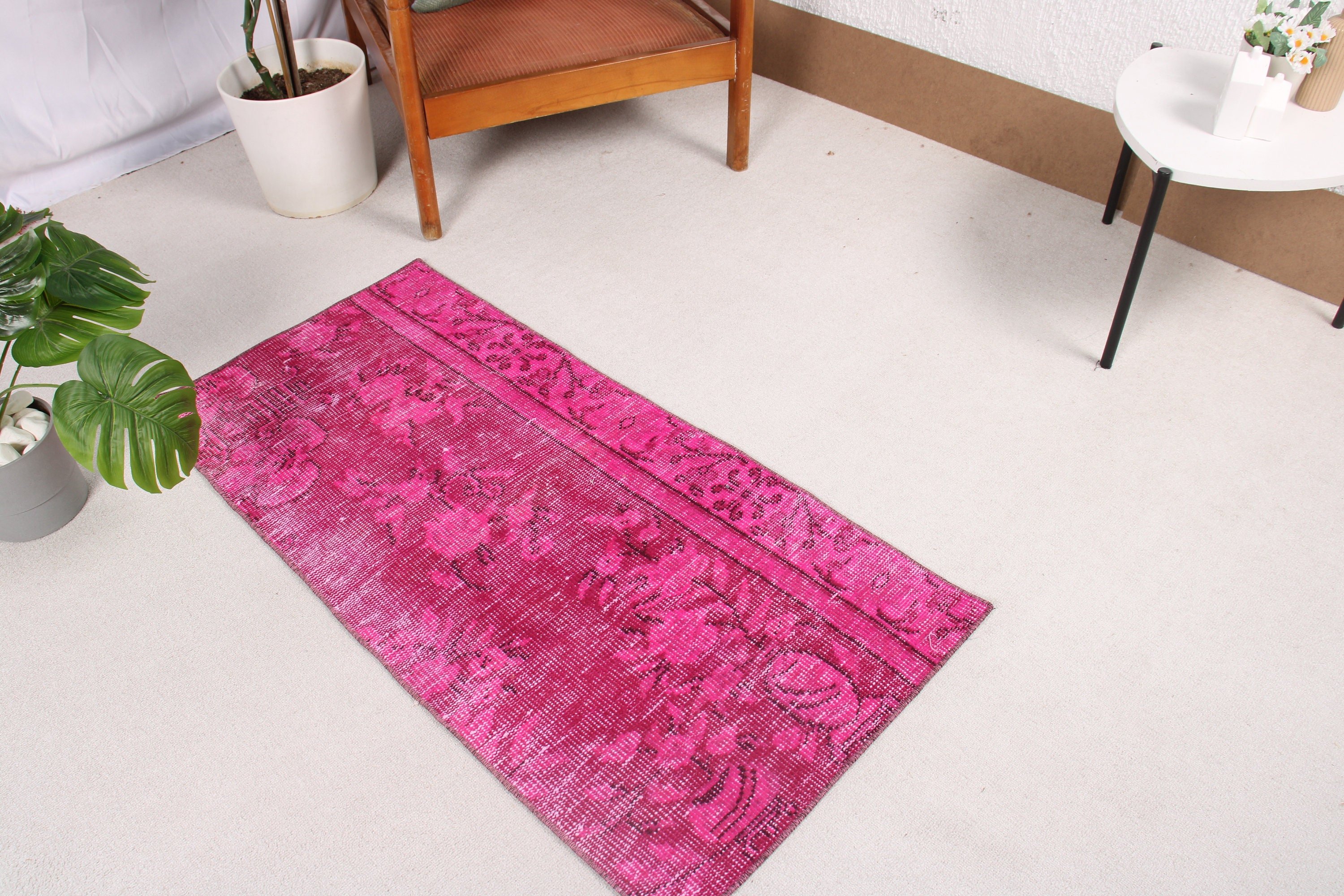 Vintage Rug, Kitchen Rug, Moroccan Rug, Turkish Rugs, Bath Rug, Rugs for Small Area, Pink Geometric Rug, 1.9x4 ft Small Rugs, Luxury Rugs