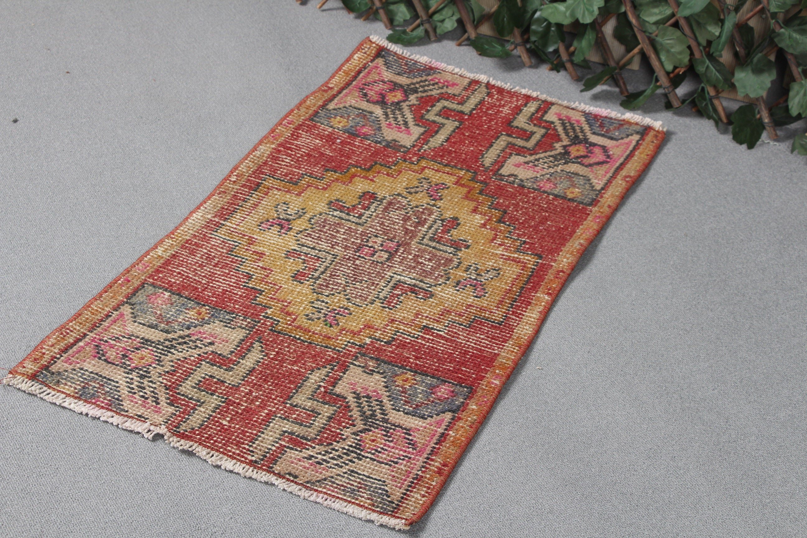 Anatolian Rug, Rugs for Car Mat, Vintage Rug, Bathroom Rugs, Cool Rugs, Red Floor Rug, 1.5x2.8 ft Small Rug, Turkish Rug, Car Mat Rugs