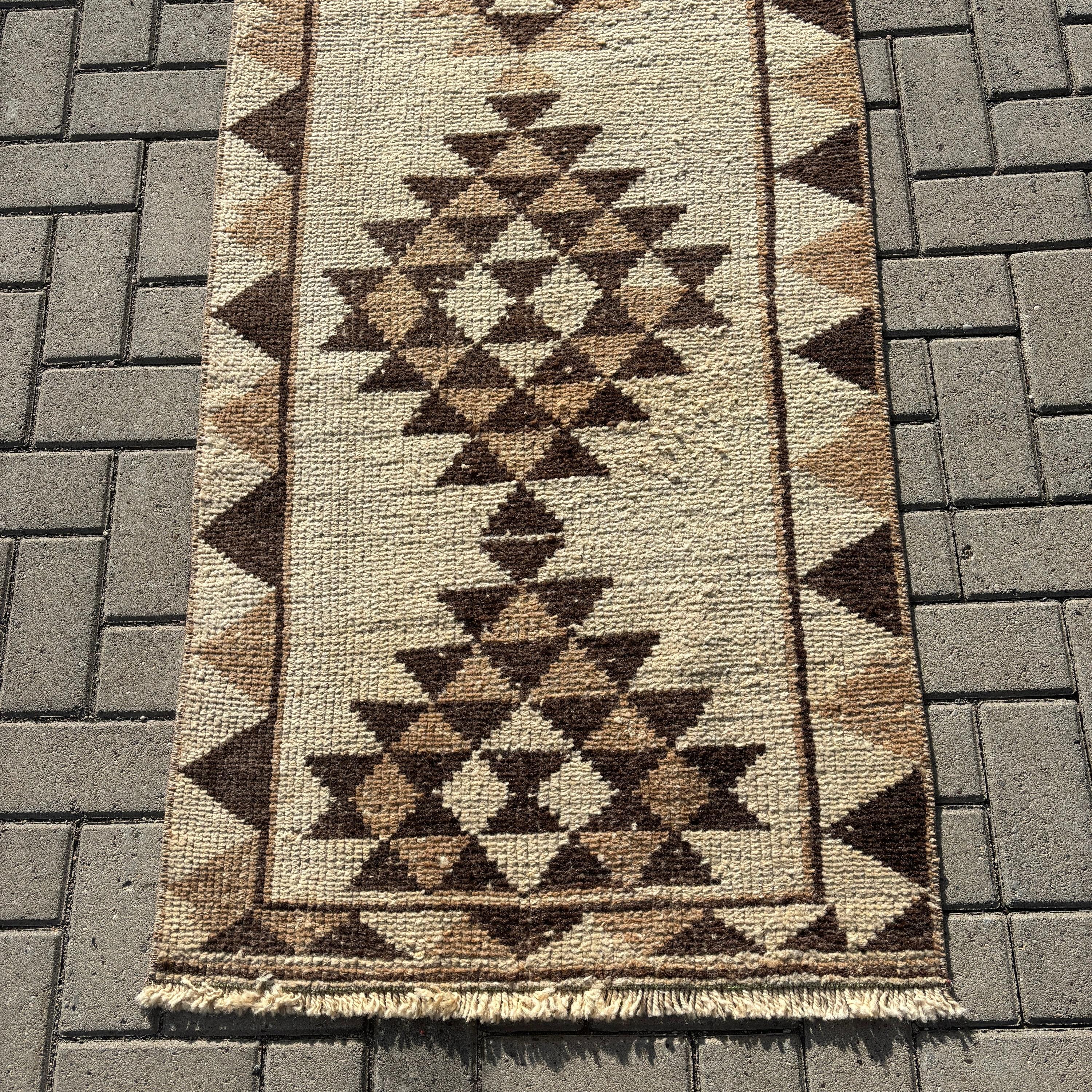 Beni Ourain Runner Halıları, Cool Halılar, Vintage Halı, Bej Nötr Halı, 2.5x11.7 ft Runner Halıları, Türk Halıları, Merdiven Halıları