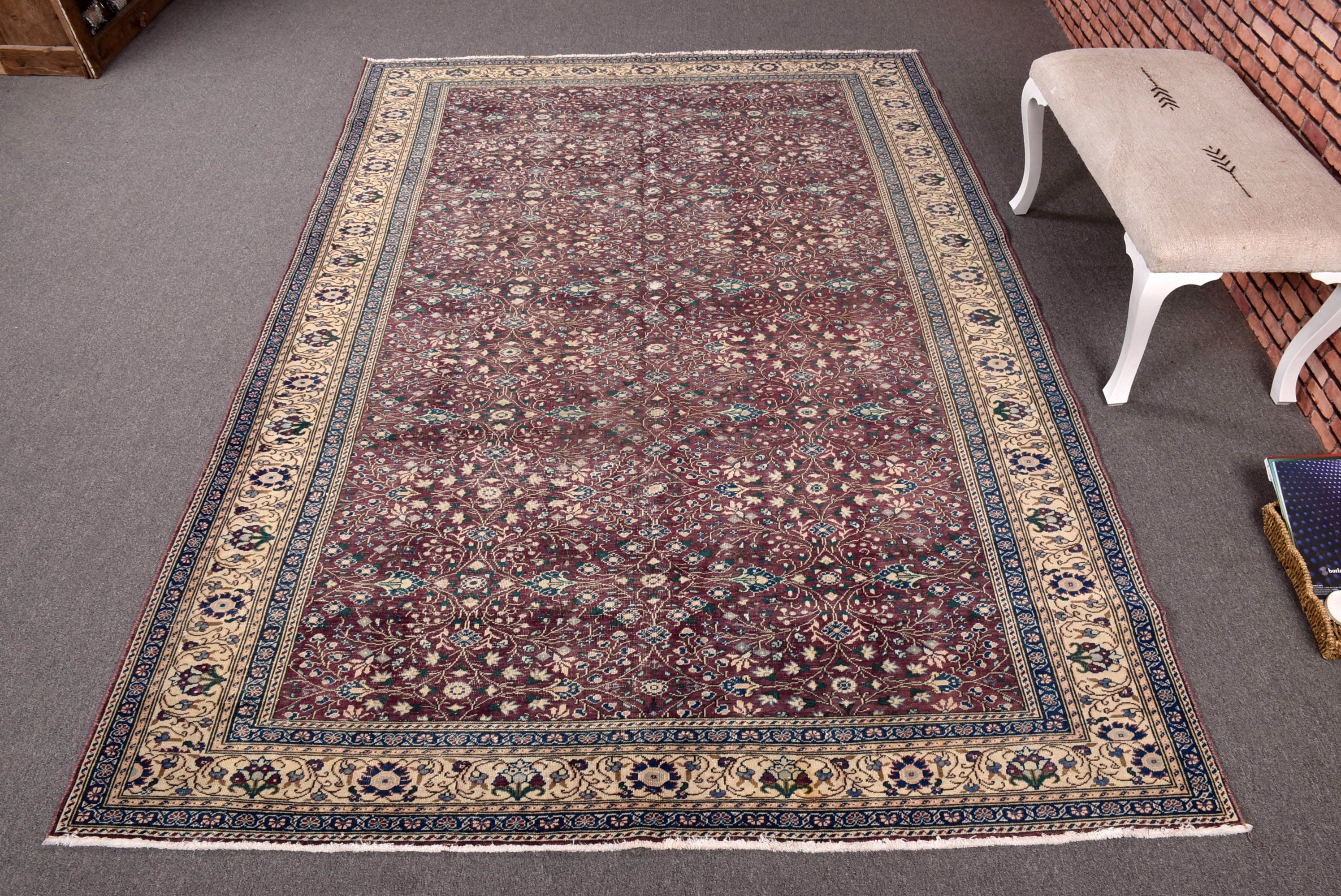 Ev Dekor Halısı, Türkiye Halısı, Mor Boho Halısı, Türk Halısı, Büyük Vintage Halılar, Açıklama Halısı, Salon Halıları, 6.5x9.6 ft Büyük Halı, Vintage Halı