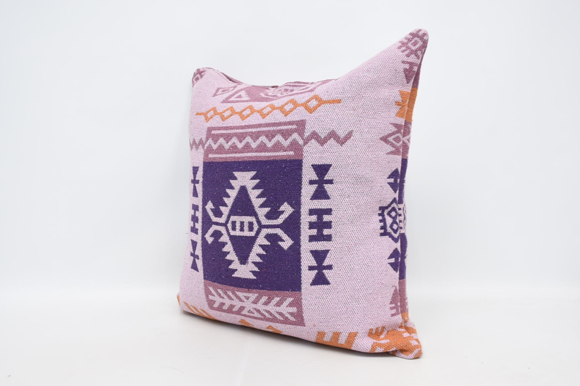 Throw Kilim Pillow, Vintage Kilim Throw Pillow, Accent Cushion, Pillow for Sofa, 28"x28" Purple Pillow Case, Cotton Pillow Sham