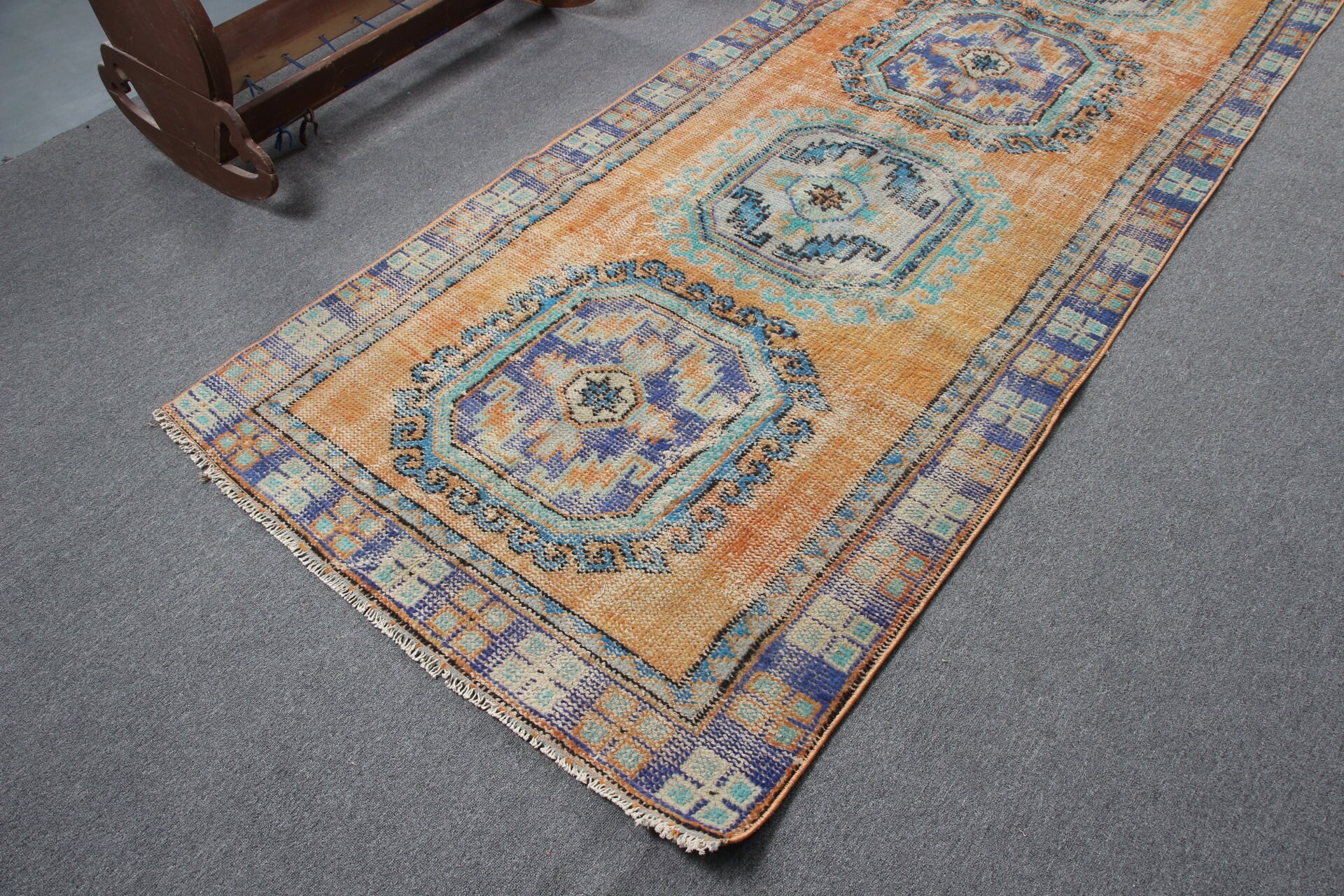 Merdiven Halıları, Koridor Halıları, Turuncu Oushak Halı, Türk Halısı, Vintage Halı, Anadolu Halısı, Sessiz Halı, 3,9x11,4 ft Runner Halısı