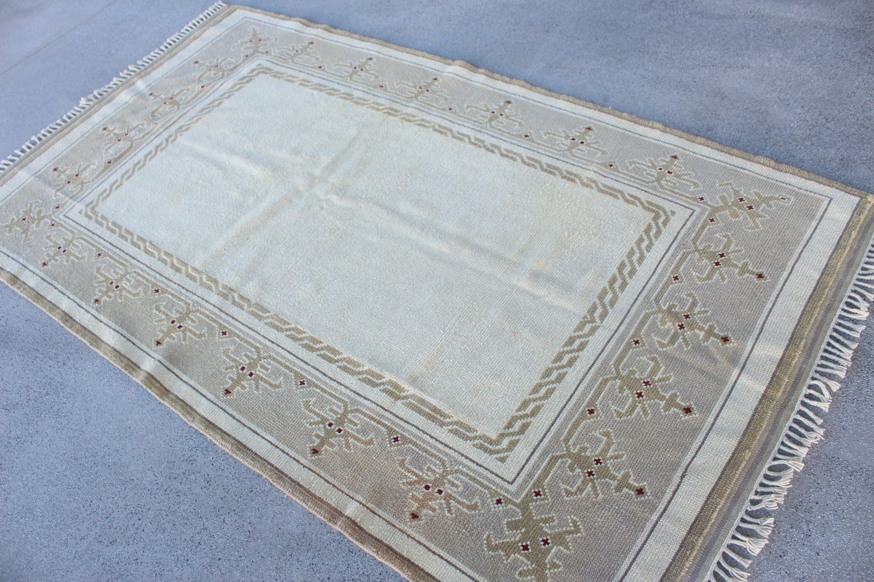 Vintage Halılar, Yatak Odası Halısı, Yün Halı, İç Mekan Halıları, 4.2x7.1 ft Alan Halısı, Yatak Odası Halıları, Bej Oushak Halıları, Türk Halısı, Ev Dekor Halısı