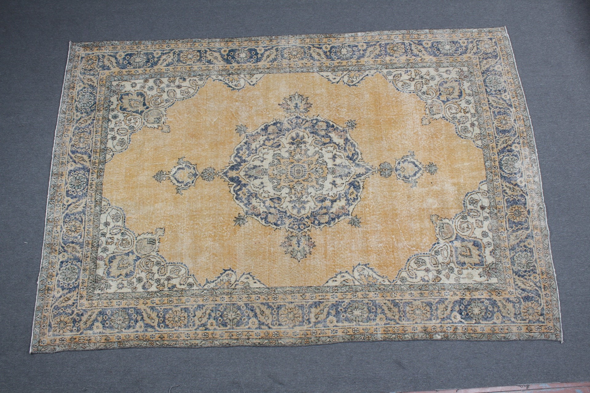 Antika Halı, Vintage Halılar, Sarı Oryantal Halı, Yün Halılar, 7.1x10.6 ft Büyük Boy Halılar, Oturma Odası Halıları, Türk Halısı, Yemek Odası Halıları