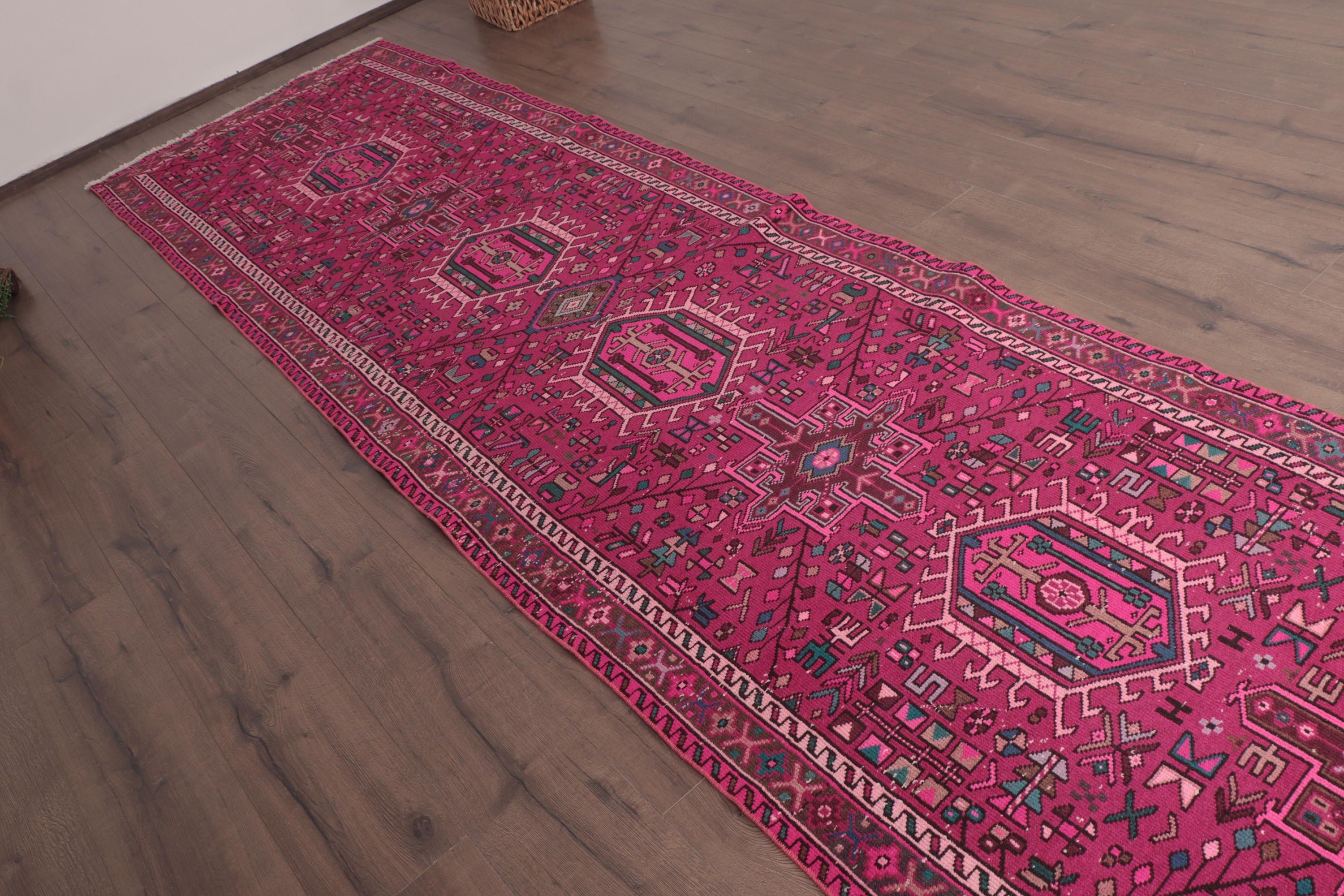 3.3x12.5 ft Runner Halı, Boho Halı, Uzun Runner Halıları, Pembe Fas Halıları, Koridor Halısı, Türk Halıları, Antika Halı, Vintage Halı, Yatak Odası Halıları