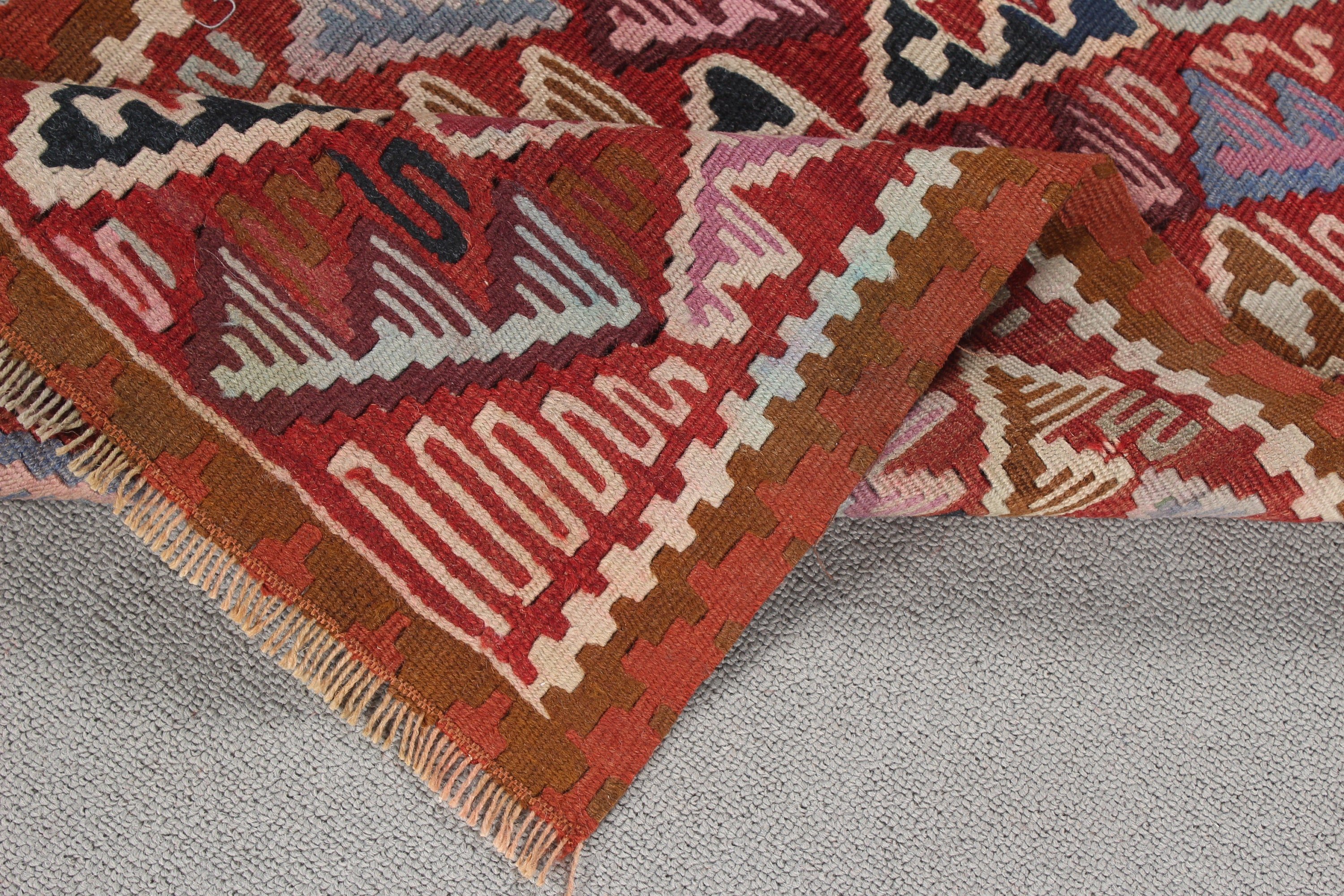 1.6x3.2 ft Small Rugs, Aztec Rug, Vintage Rug, Bath Rugs, Turkish Rugs, Small Boho Rug, Red Flatweave Rugs, Wool Rug, Flatweave Rug, Kilim