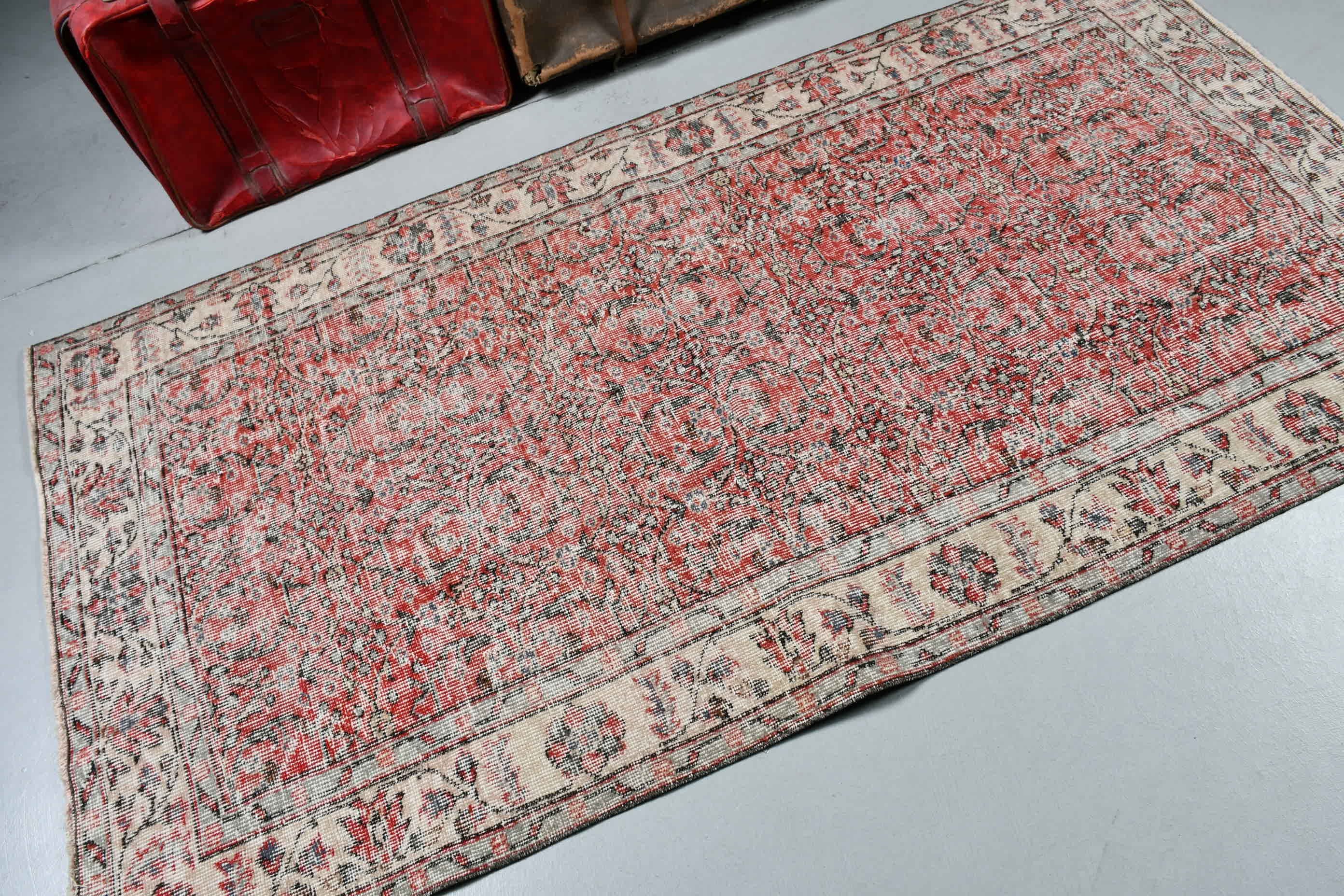 Floor Rug, Turkish Rug, Vintage Rug, Wool Rug, Vintage Decor Rugs, Red Home Decor Rug, Rugs for Kitchen, 3.7x7 ft Area Rug