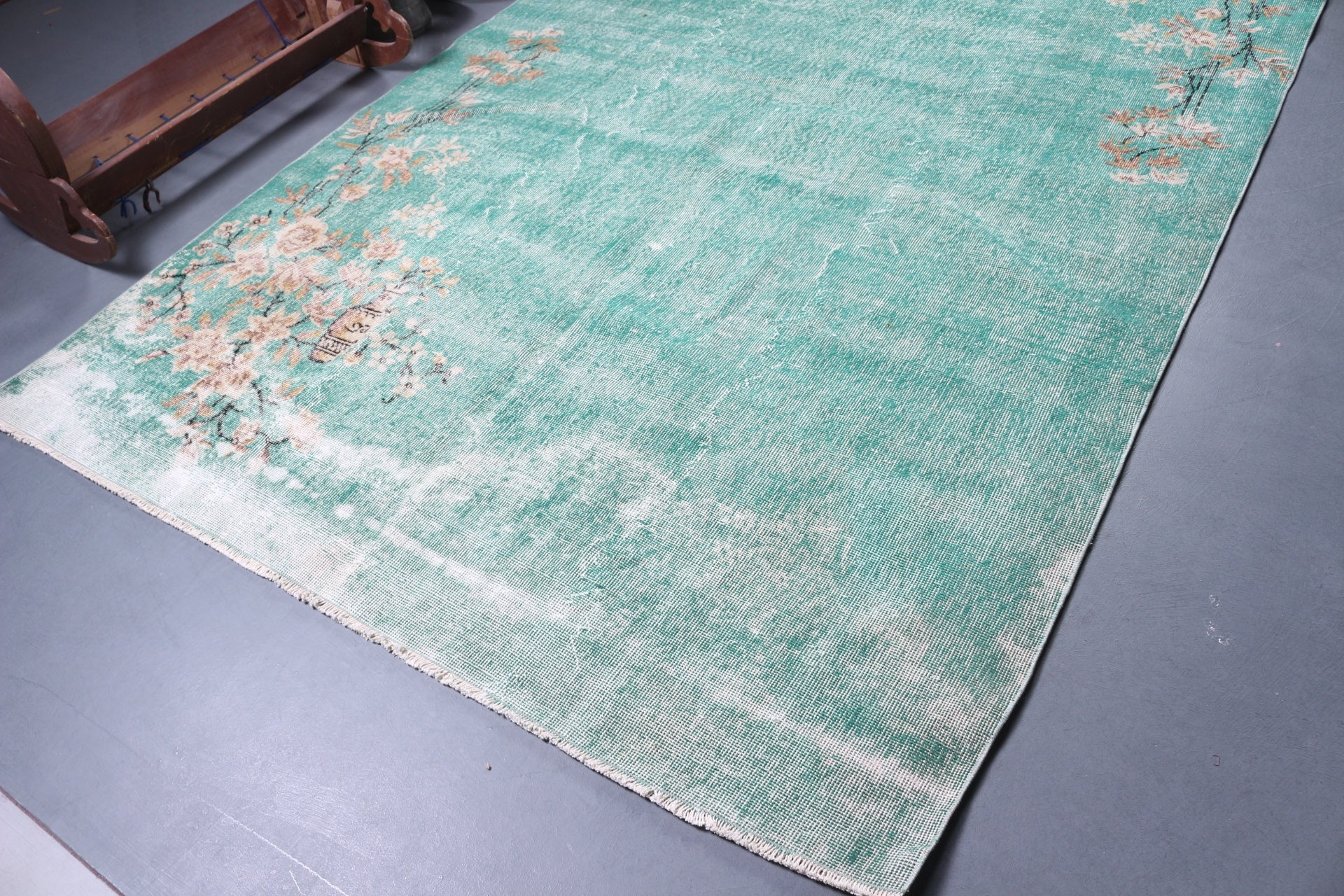 Dining Room Rugs, Floor Rugs, Vintage Rugs, Oushak Rugs, 6.5x10.4 ft Large Rug, Green Home Decor Rugs, Turkish Rug, Living Room Rugs