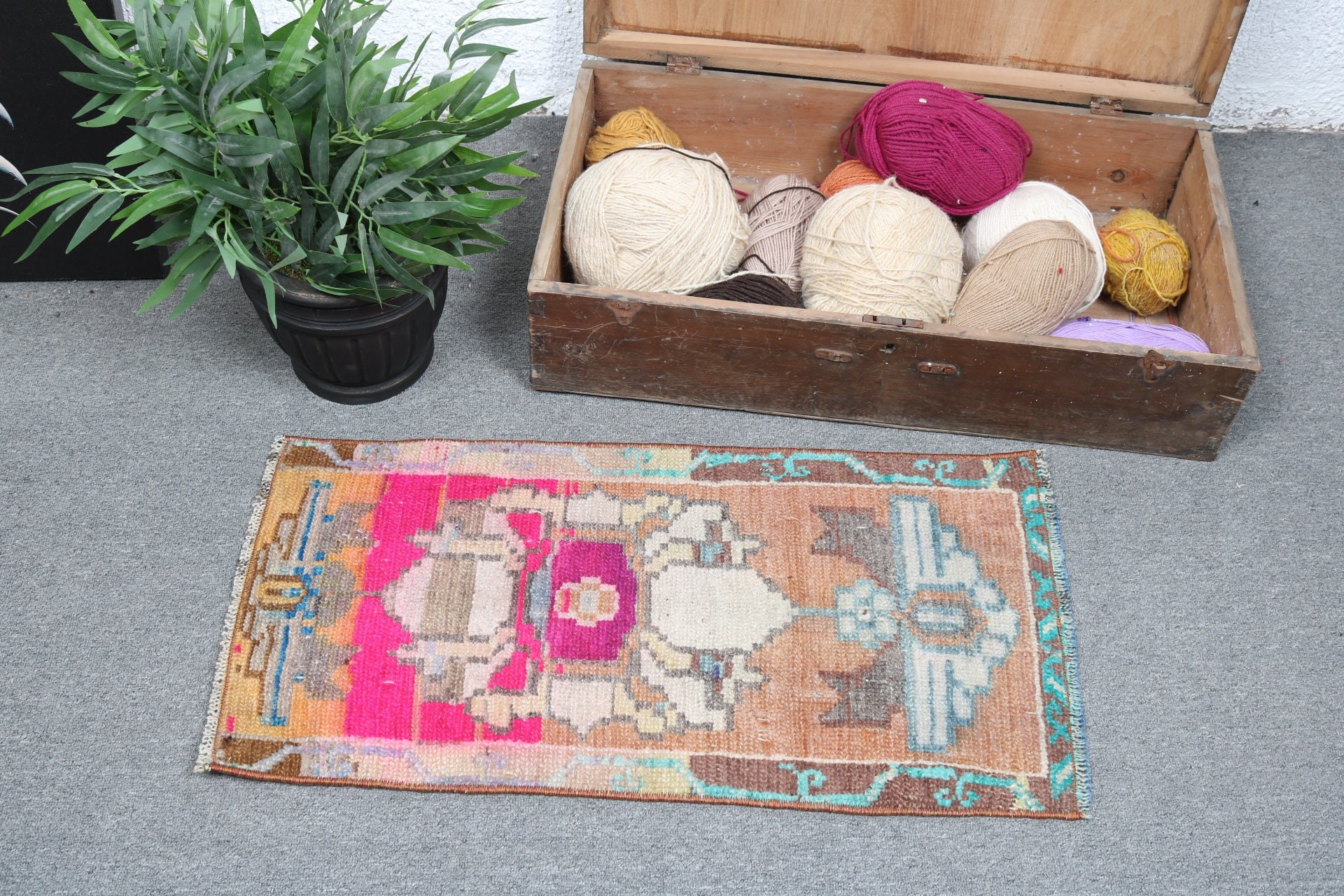 Cool Rug, Organic Rug, Brown Modern Rug, Nursery Rug, Vintage Rugs, Home Decor Rug, Door Mat Rug, Turkish Rug, 1.3x2.6 ft Small Rug