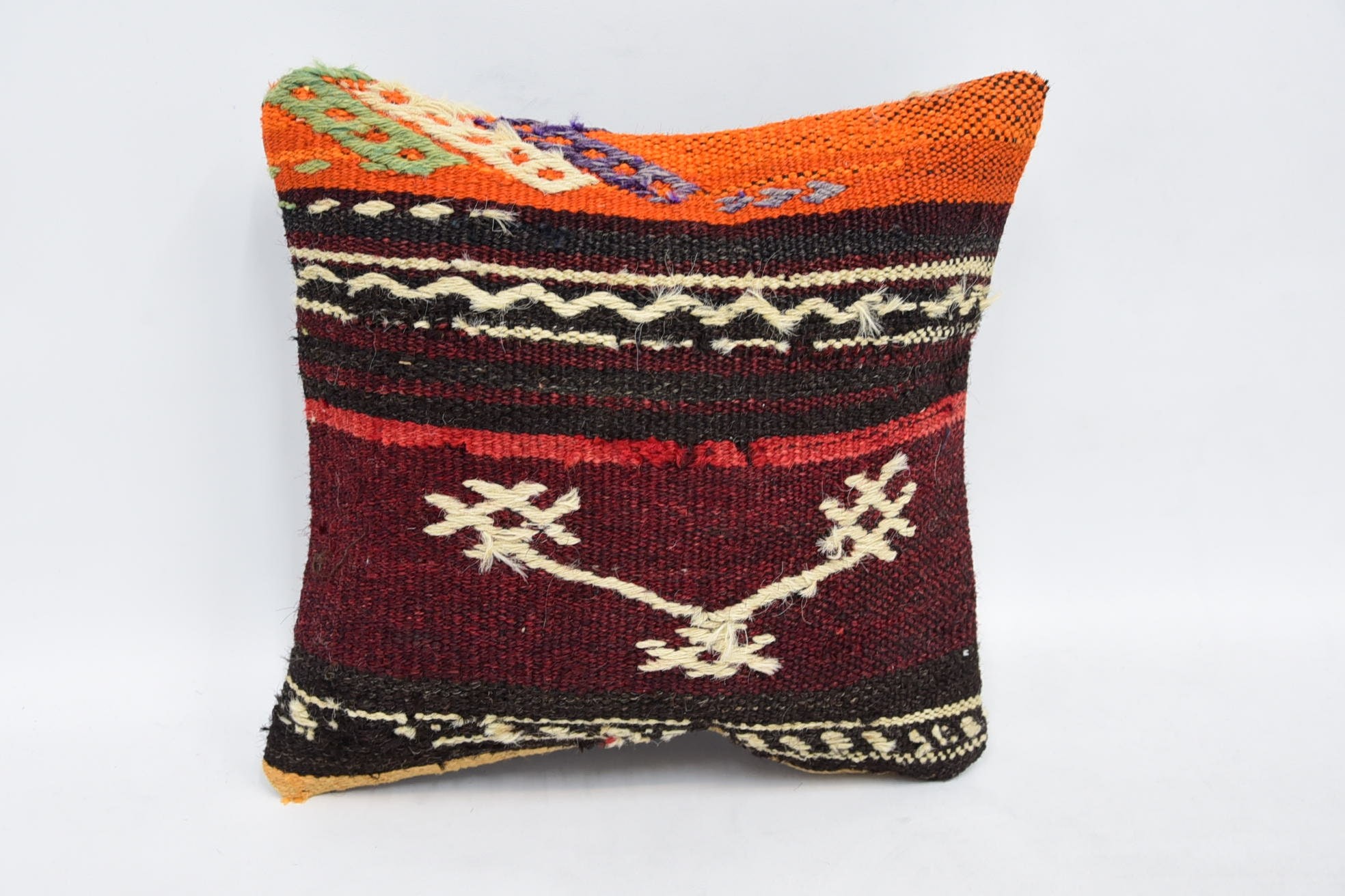 Kilim Rug Pillow Cover, Gift Pillow, Ethnical Kilim Rug Pillow, 12"x12" Red Pillow Sham, Interior Designer Pillow, Hippie Throw Pillow