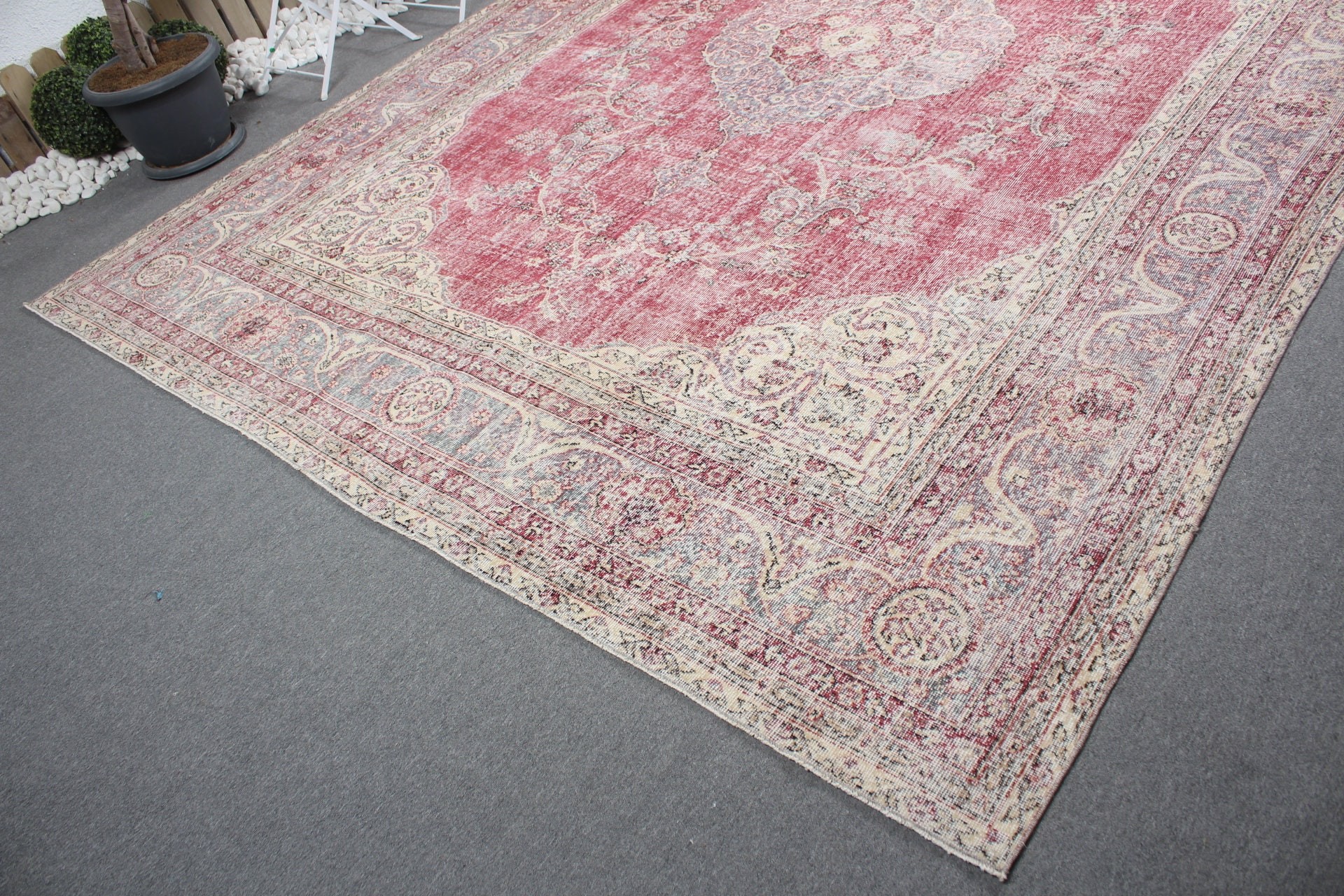 Kırmızı Yün Halı, Ev Dekorasyonu Halıları, Salon Halısı, Oushak Halıları, Yemek Odası Halıları, Vintage Halılar, Soluk Halılar, 9x12.4 ft Büyük Boy Halı, Türk Halıları