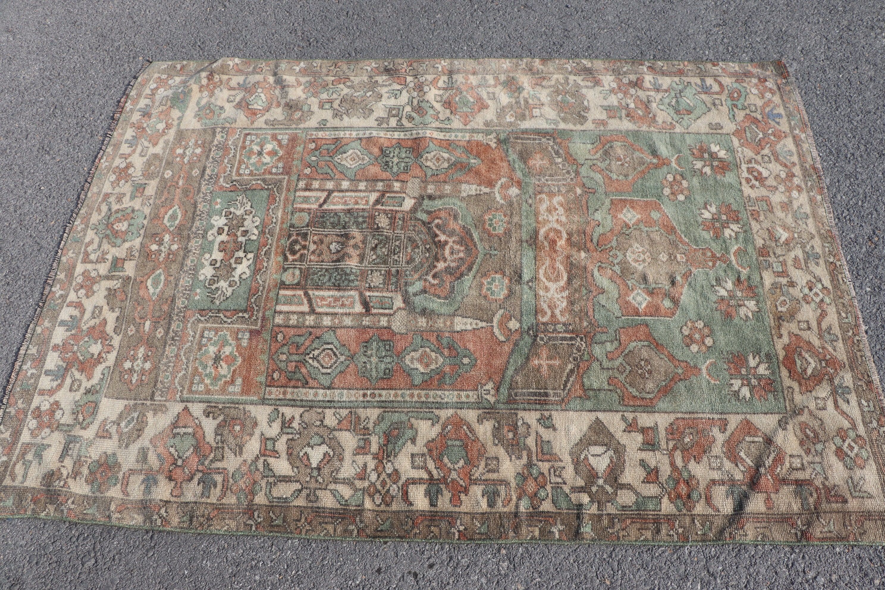 Ev Dekorasyonu Halısı, Giriş Halısı, Çocuk Halıları, 4,1x5,7 ft Aksan Halıları, Türk Halıları, Turuncu Oushak Halısı, Vintage Halılar, Pastel Halı, Oryantal Halı