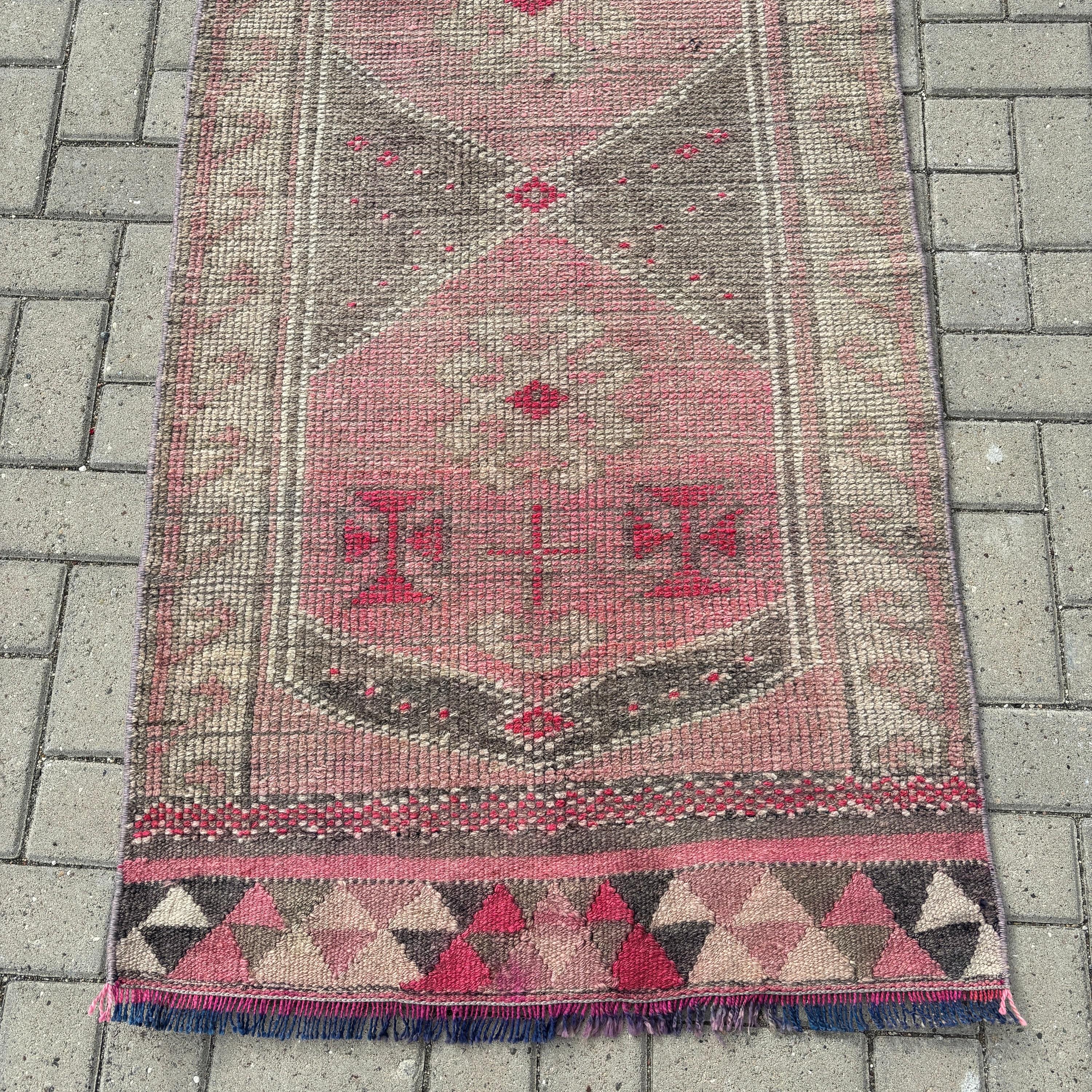 Vintage Halı, 2.7x10.1 ft Runner Halıları, Koridor Halısı, Geometrik Halı, Havalı Halı, Türk Halıları, Yeşil Modern Halılar, Beni Ourain Runner için Halılar