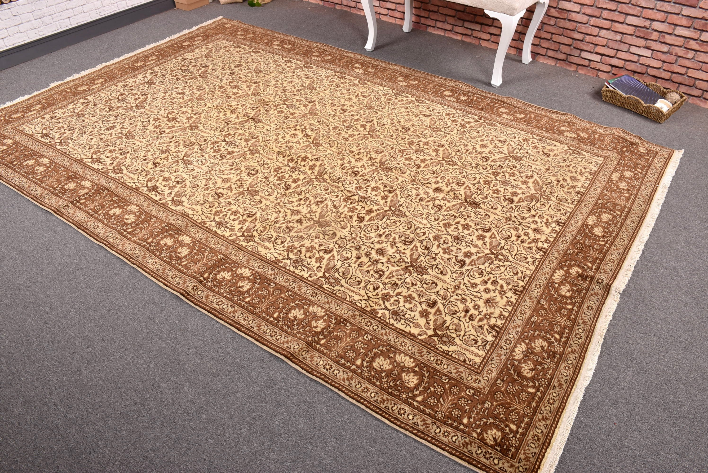 Ev Dekor Halısı, 6.2x9.5 ft Büyük Halılar, El Dokuma Halı, Yemek Odası Halıları, Vintage Halılar, Bej Fas Halısı, Yatak Odası Halıları, Türk Halıları