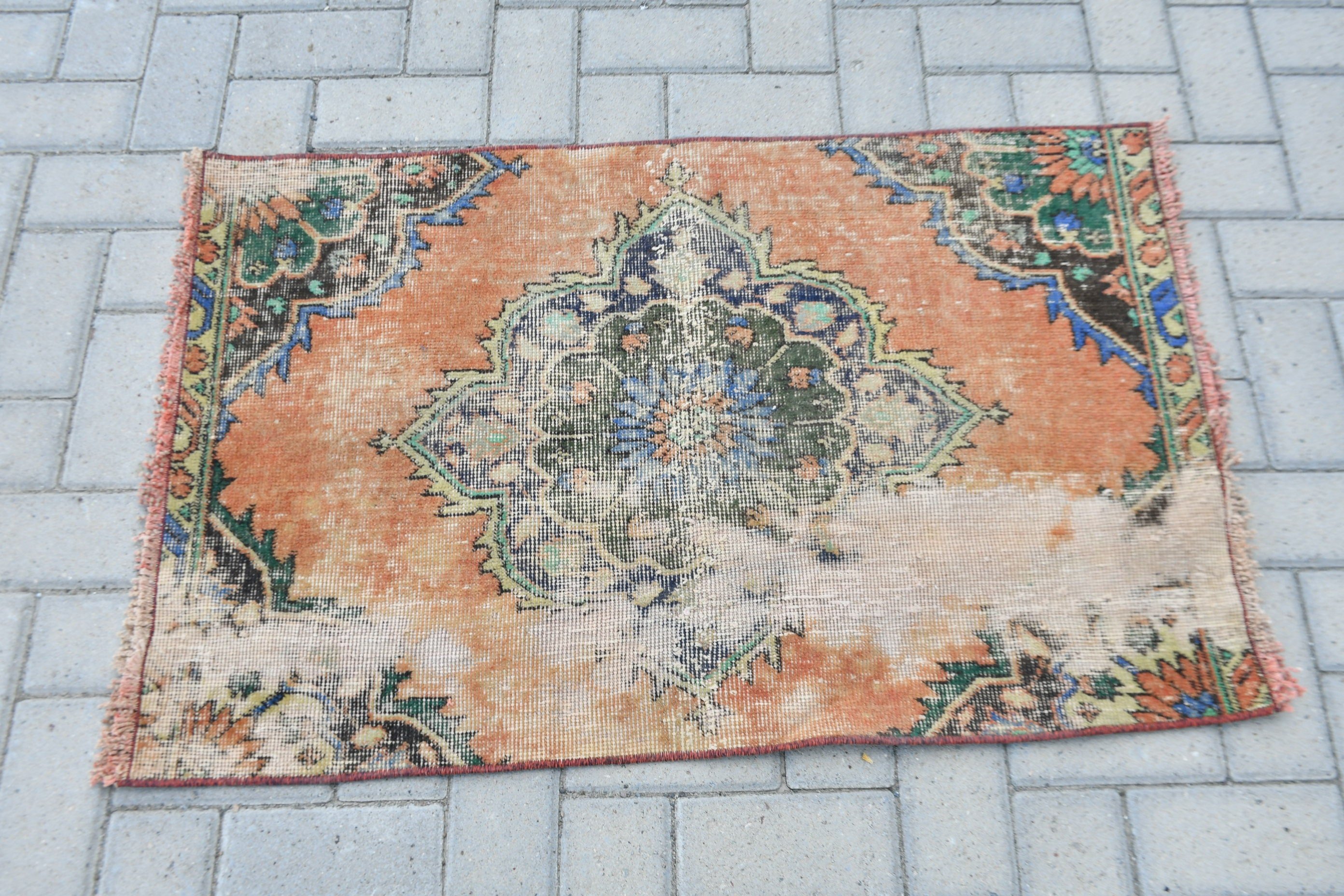 Etnik Halı, 2.3x3.5 ft Küçük Halı, Vintage Halı, Yatak Odası Halısı, Mutfak Halıları, Türk Halıları, Turuncu Oryantal Halı, Araba Paspas Halısı, Kapı Paspası Halıları