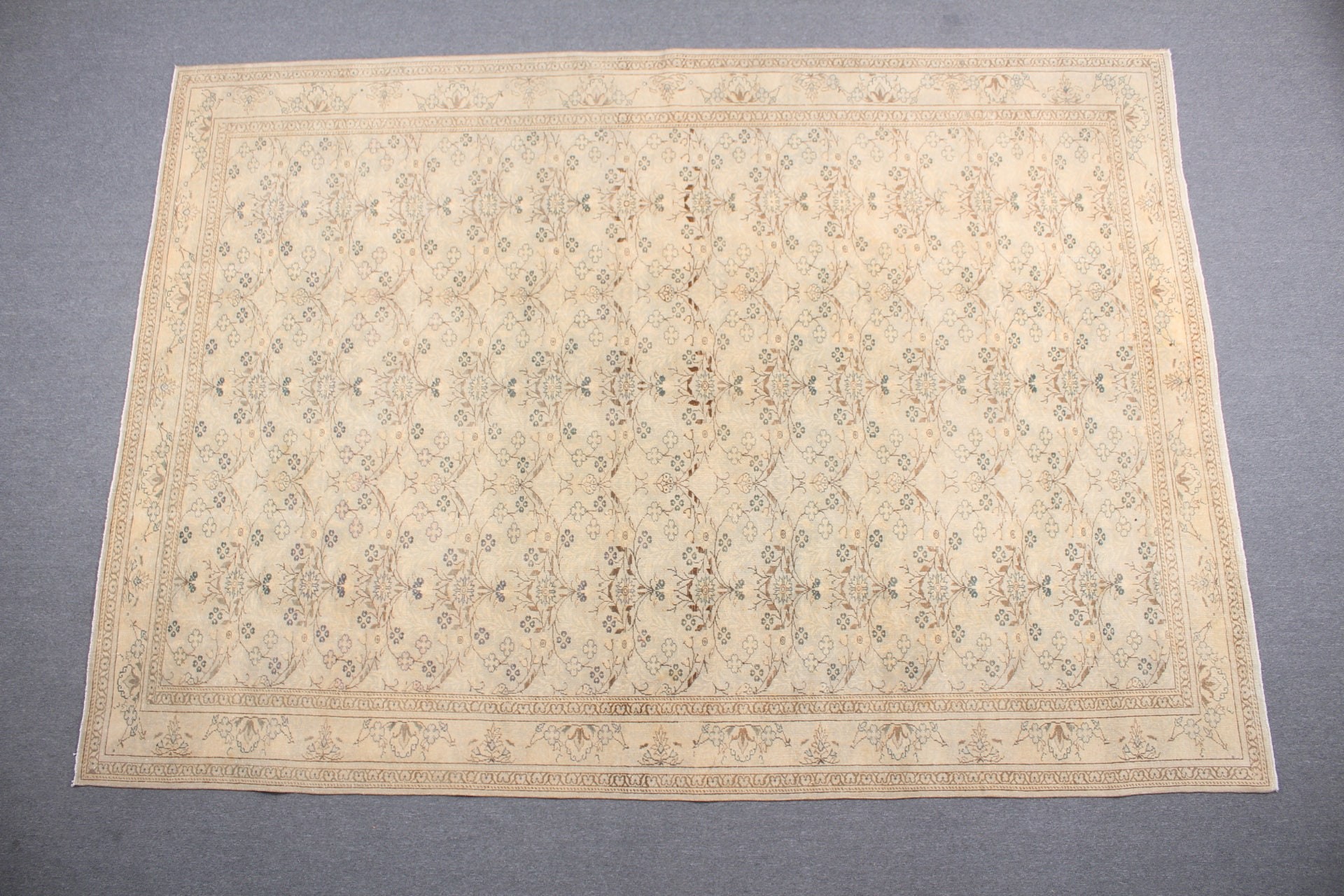 Salon Halısı, Aztek Halısı, 7.4x10.7 ft Büyük Boy Halı, Türk Halısı, Mutfak Halısı, Vintage Halılar, Bej Antika Halı, Oturma Odası Halısı