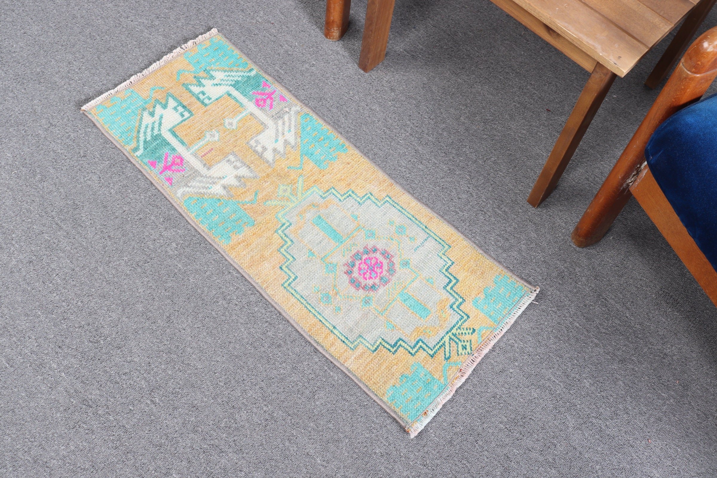 Vintage Rug, 1x2.5 ft Small Rugs, Entry Rug, Cool Rug, Yellow Anatolian Rug, Hand Woven Rugs, Wall Hanging Rug, Turkish Rug, Anatolian Rugs