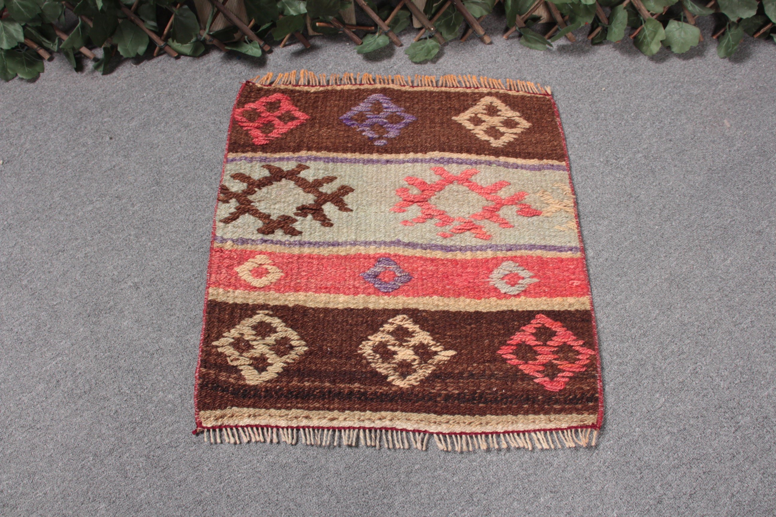 1.7x1.8 ft Küçük Halılar, Türk Halısı, Küçük Boho Halısı, Yer Halısı, Kilim, Kahverengi Nötr Halı, Bildiri Halısı, Banyo Halısı, Vintage Halılar