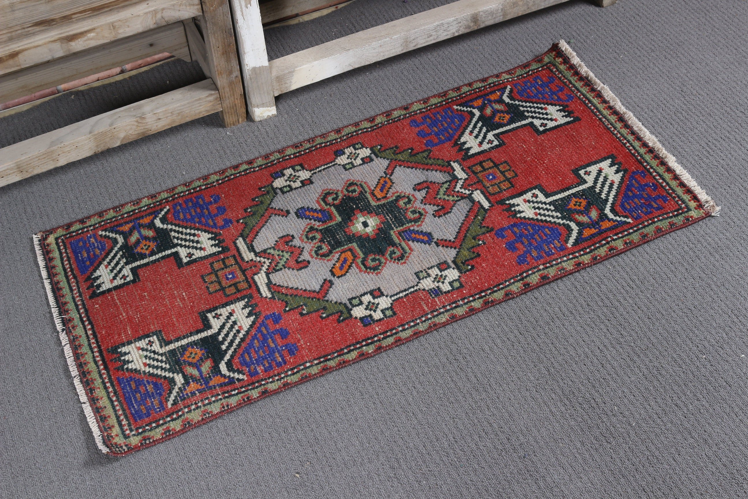 Floor Rug, 1.6x3.3 ft Small Rugs, Red Antique Rugs, Vintage Rug, Door Mat Rugs, Wall Hanging Rug, Turkish Rug, Antique Rugs