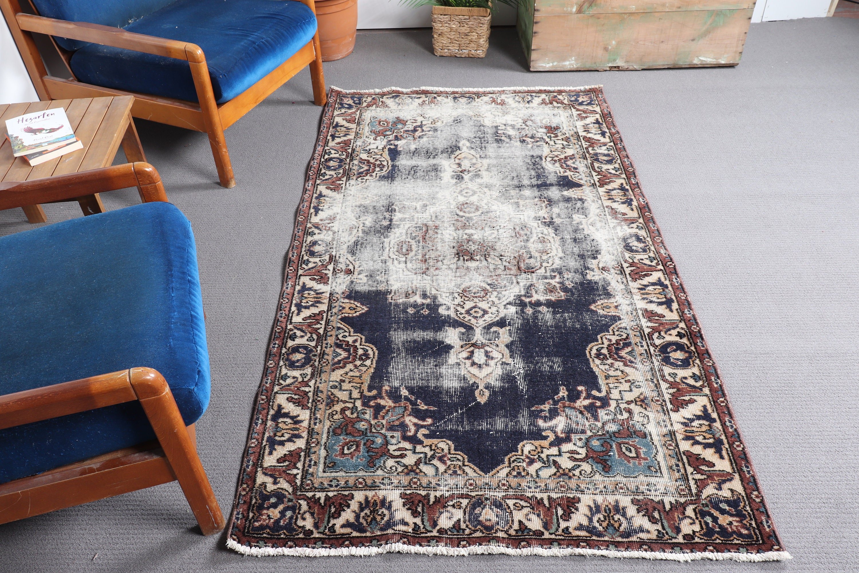 Blue Anatolian Rug, Vintage Rug, Kitchen Rug, Bohemian Rugs, Wool Rugs, Rugs for Kitchen, Turkish Rugs, 3.7x6.5 ft Area Rugs