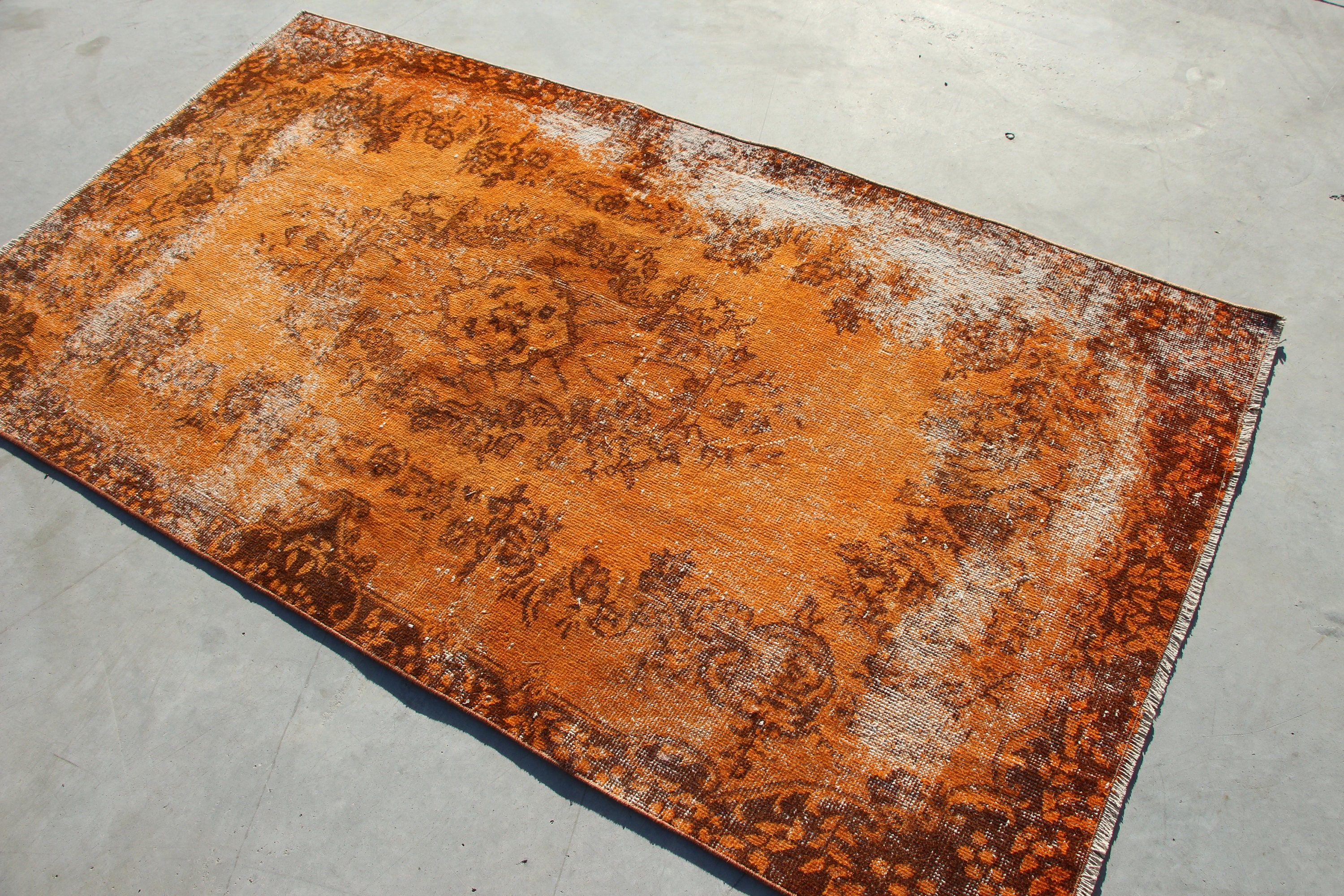 Turkish Rug, Vintage Rug, Dining Room Rugs, 3.7x6.5 ft Area Rug, Anatolian Rug, Old Rug, Indoor Rugs, Kitchen Rugs, Orange Antique Rug