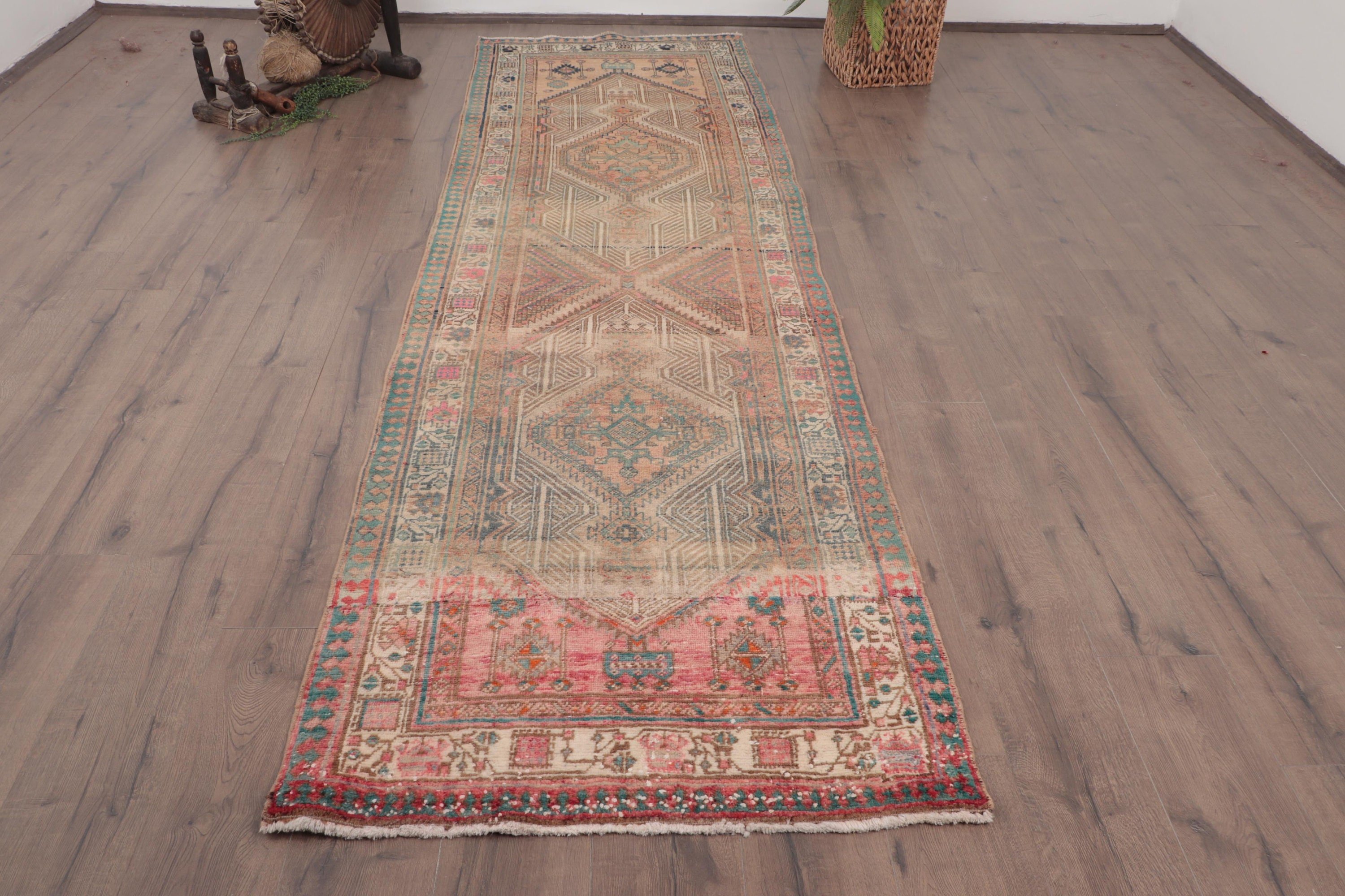 Koridor Halısı, 3.1x10.4 ft Yolluk Halısı, Organik Halı, Kahverengi Yün Halılar, Nötr Halı, Koridor Halısı, Vintage Halı, Fas Halısı, Türk Halıları