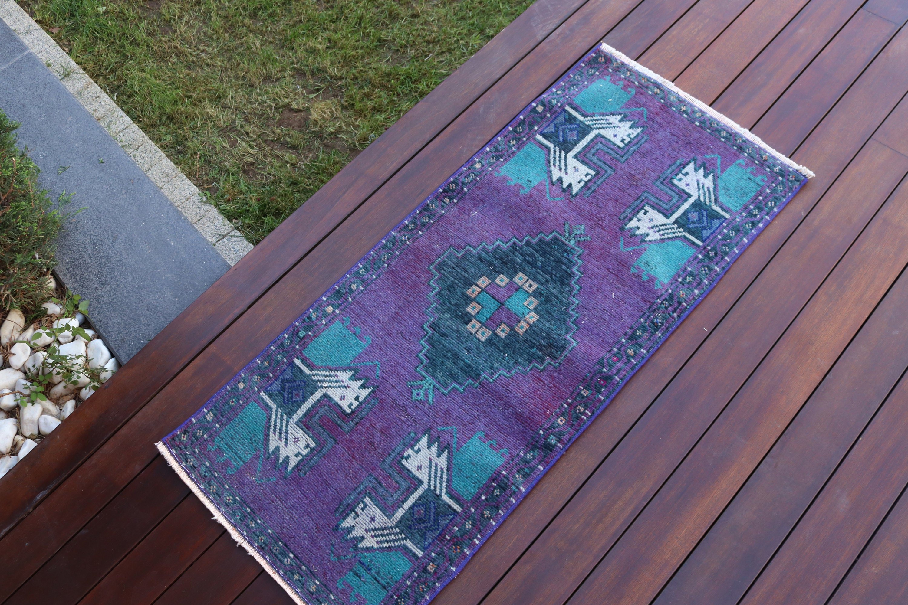 Anatolian Rugs, Turkish Rug, Geometric Rugs, Entry Rug, Wall Hanging Rug, Purple Kitchen Rugs, Boho Rug, Vintage Rug, 1.7x3.8 ft Small Rugs