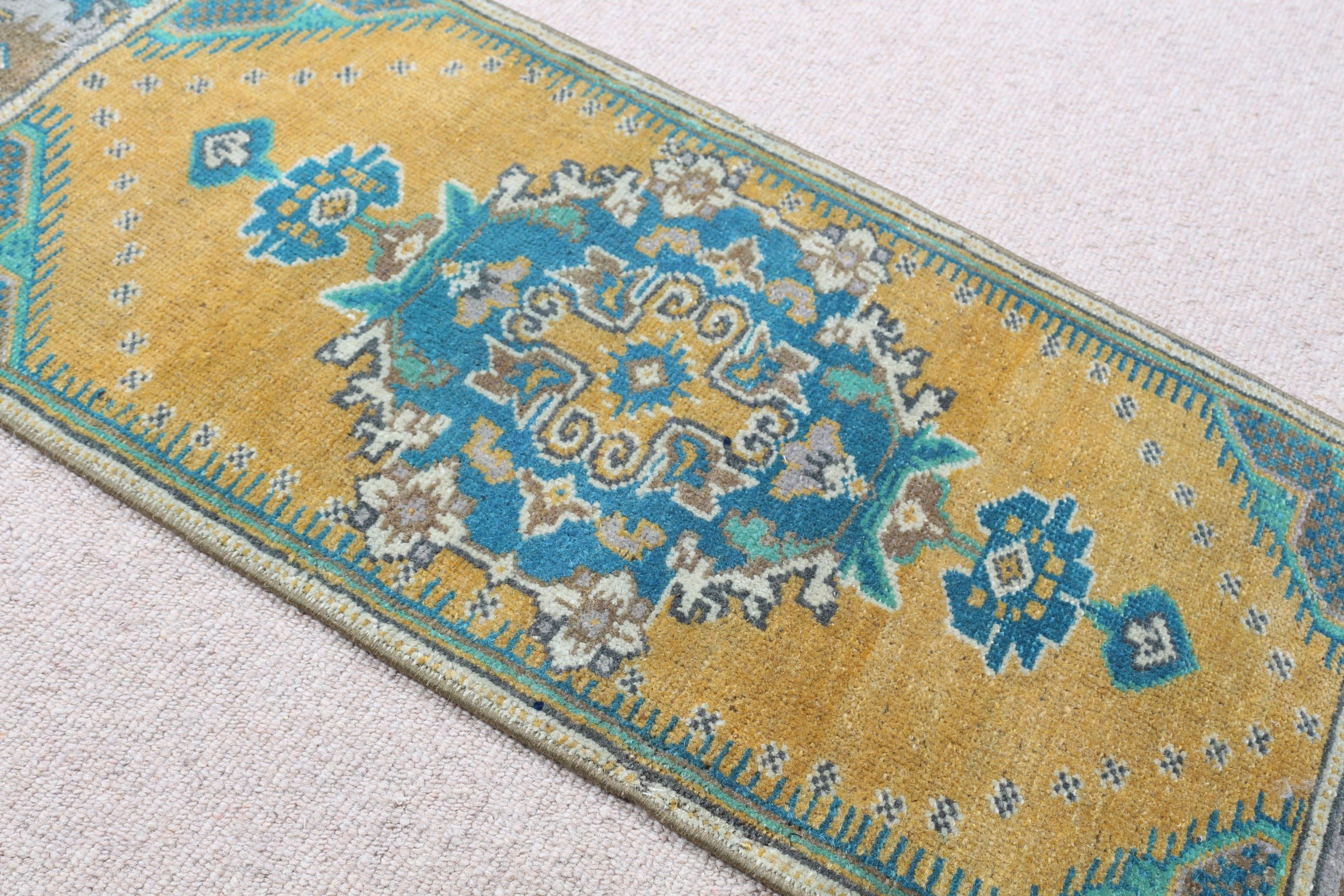 Yellow Kitchen Rug, Moroccan Rug, Turkish Rug, 1.3x3.2 ft Small Rug, Oriental Rug, Bath Rug, Small Boho Rug Rugs, Vintage Rug, Car Mat Rugs