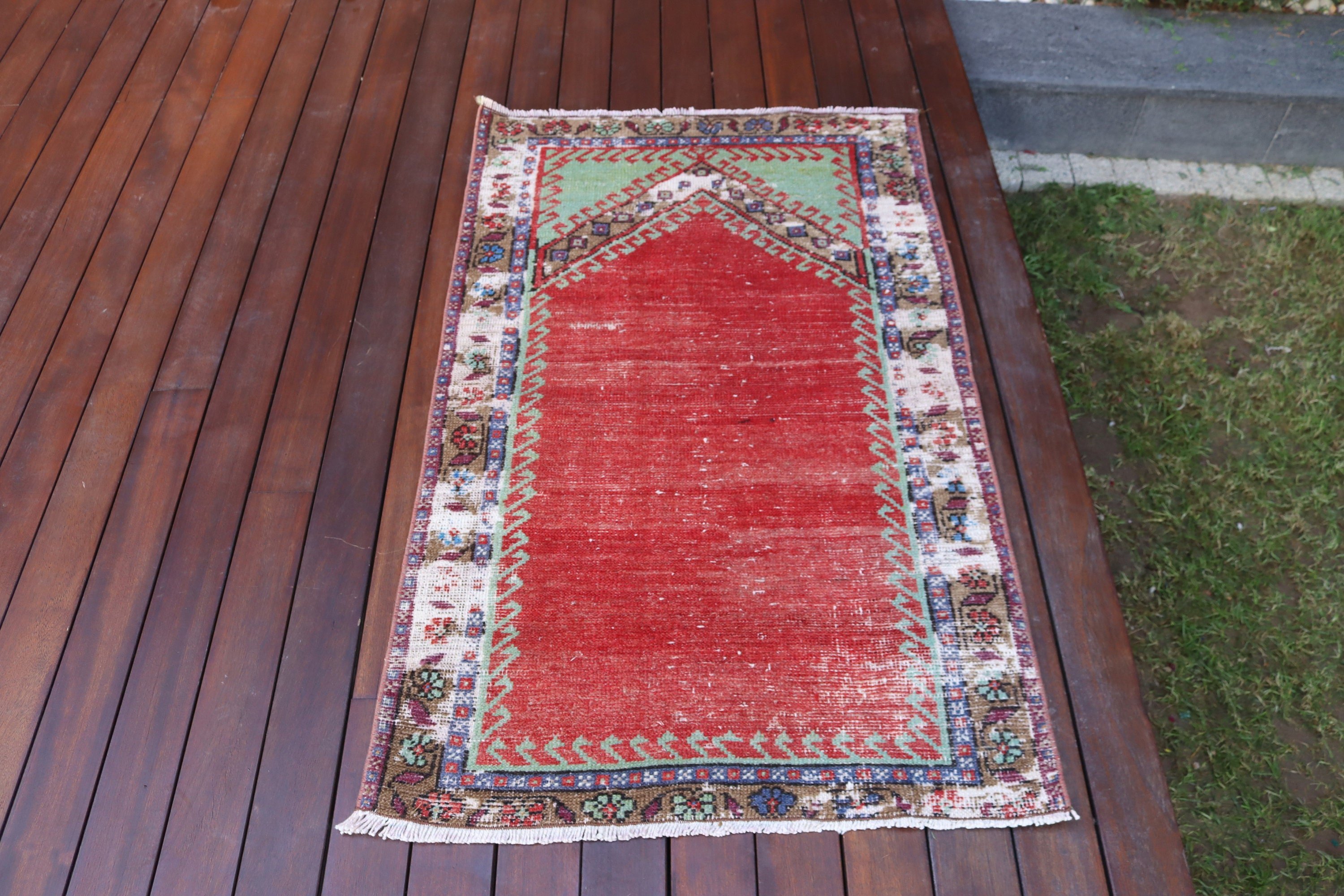 Küçük Vintage Halılar, 4.1x2.5 ft Küçük Halı, Türk Halısı, Kırmızı Ev Dekorasyonu Halısı, Yün Halılar, Vintage Halılar, Modern Halılar, Lüks Halı, Mutfak Halısı