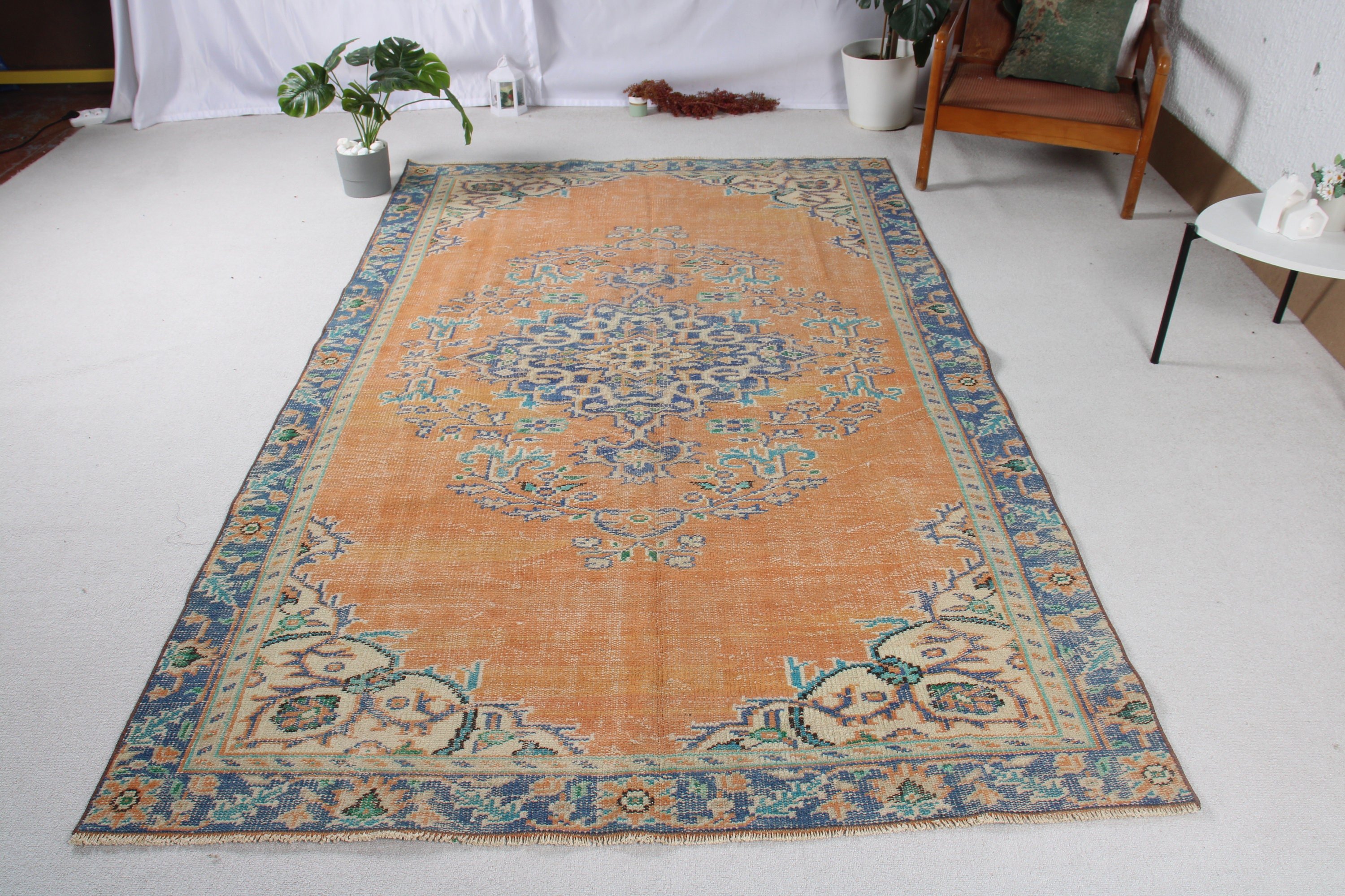 Turkish Rugs, Oushak Rugs, Dining Room Rug, Neutral Rug, Orange  5.3x8.6 ft Large Rugs, Large Vintage Rugs, Vintage Rug