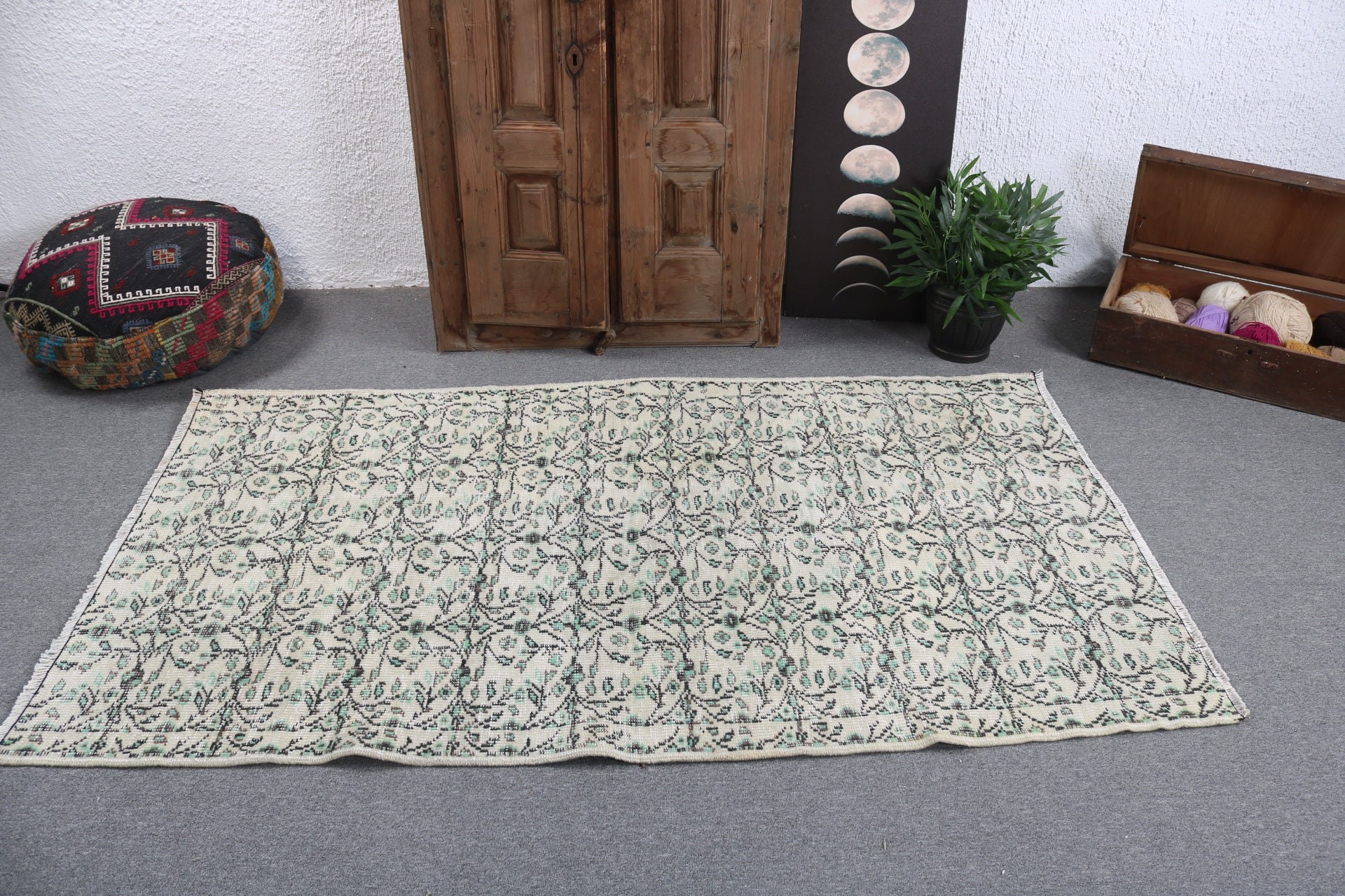 Bedroom Rugs, Moroccan Rugs, Cool Rug, Turkish Rugs, Boho Area Rugs, Green Anatolian Rug, Luxury Rug, Vintage Rugs, 3.7x6.5 ft Area Rugs