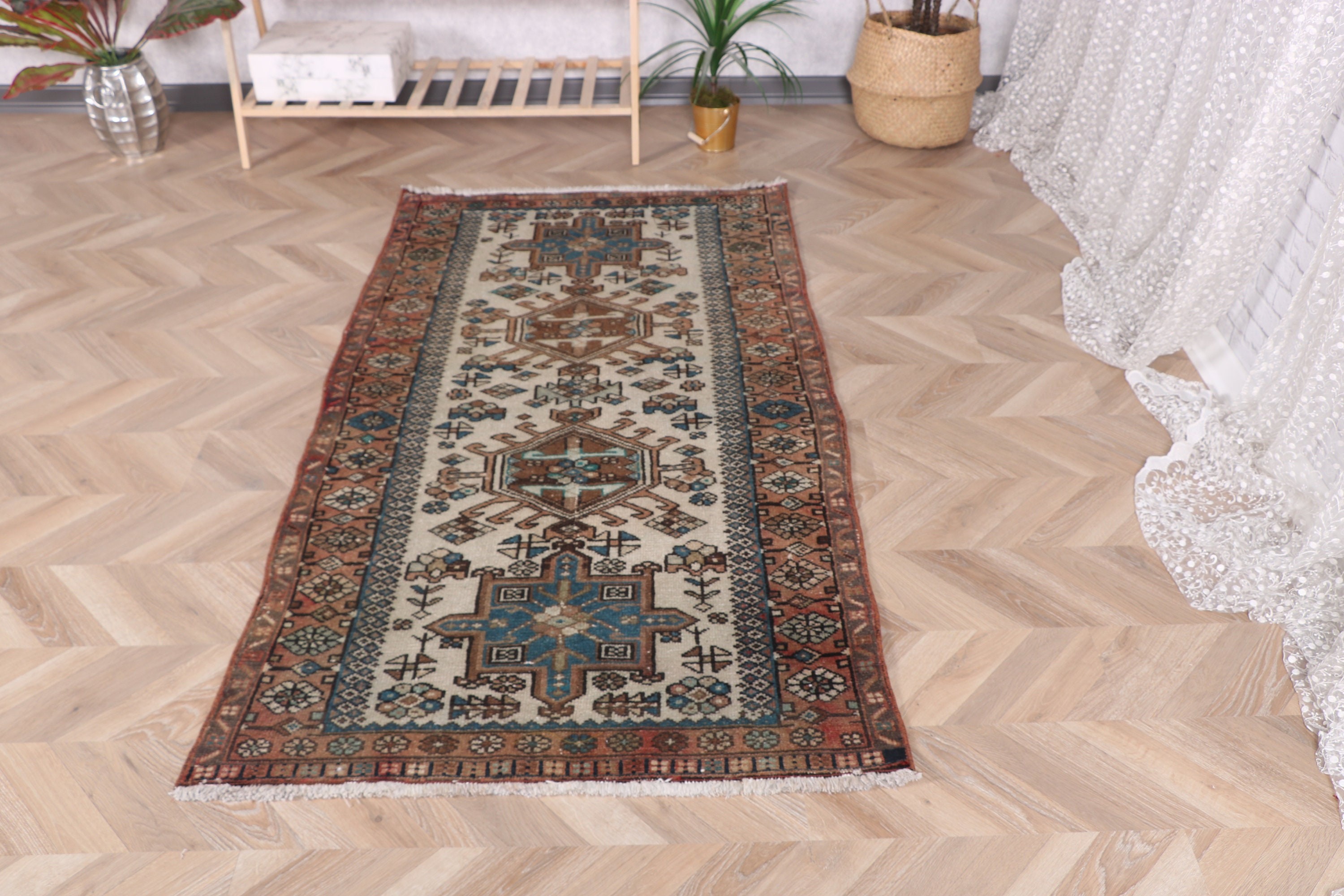 Giriş Halısı, Vintage Vurgulu Halılar, 3.1x6.1 ft Vurgulu Halı, Açıklama Halıları, Geometrik Halılar, Vintage Halılar, Türk Halıları, Kahverengi Düz Dokuma Halılar