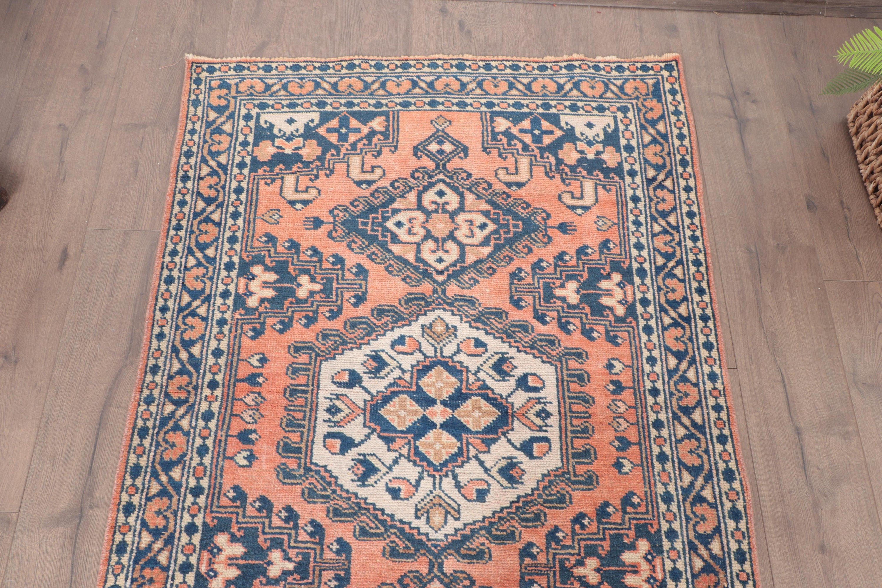 Vintage Halı, Boho Halıları, Türk Halısı, 3.2x4.9 ft Aksan Halısı, Giriş Halısı, Vintage Vurgu Halısı, Yer Halıları, Geometrik Halılar, Turuncu Antika Halılar