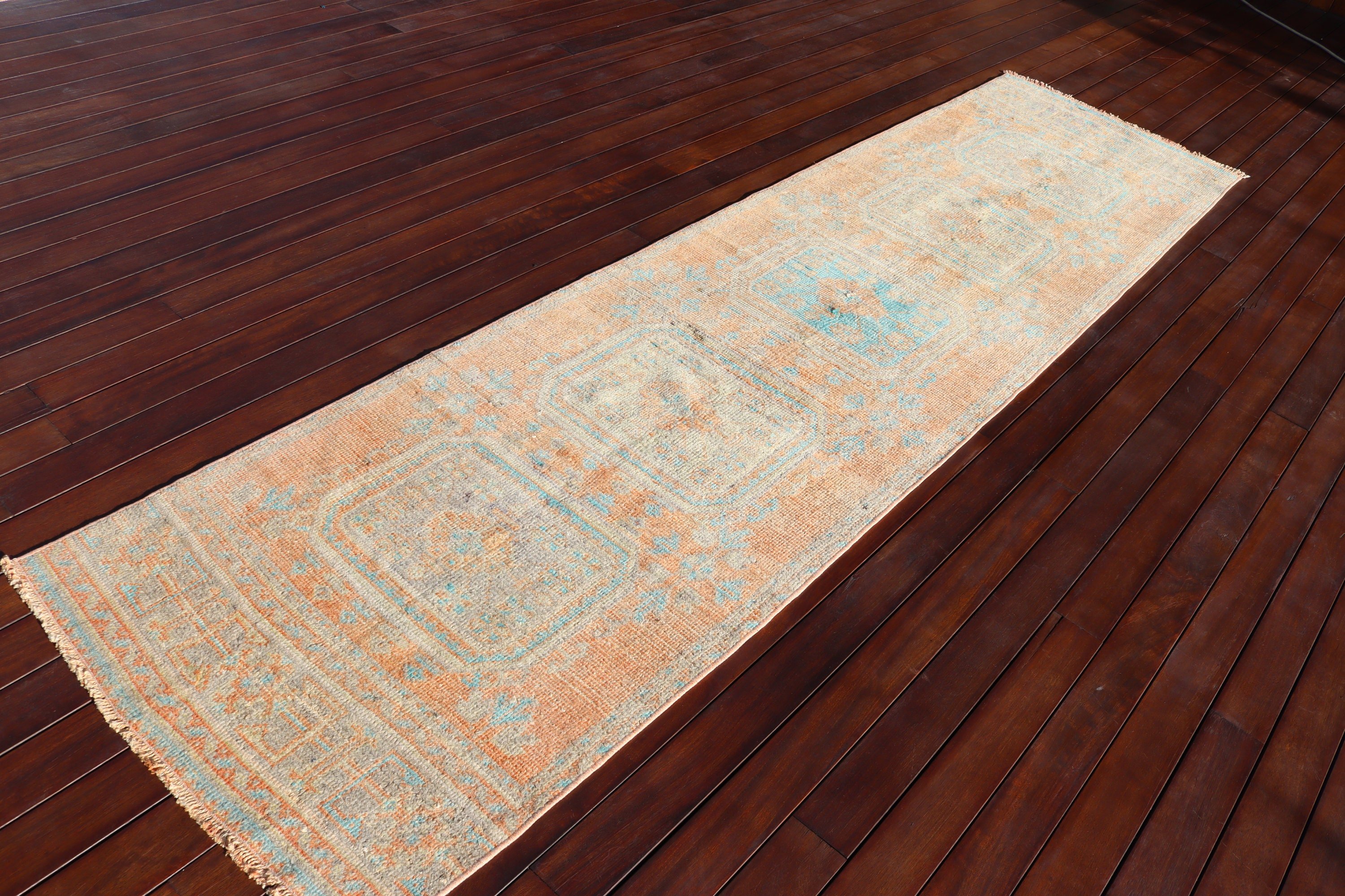 Mutfak Halısı, Turuncu Ev Dekorasyonu Halısı, Yün Halılar, Egzotik Halılar, 2.6x10.5 ft Runner Halısı, Koridor Halısı, Vintage Halı, Türk Halıları