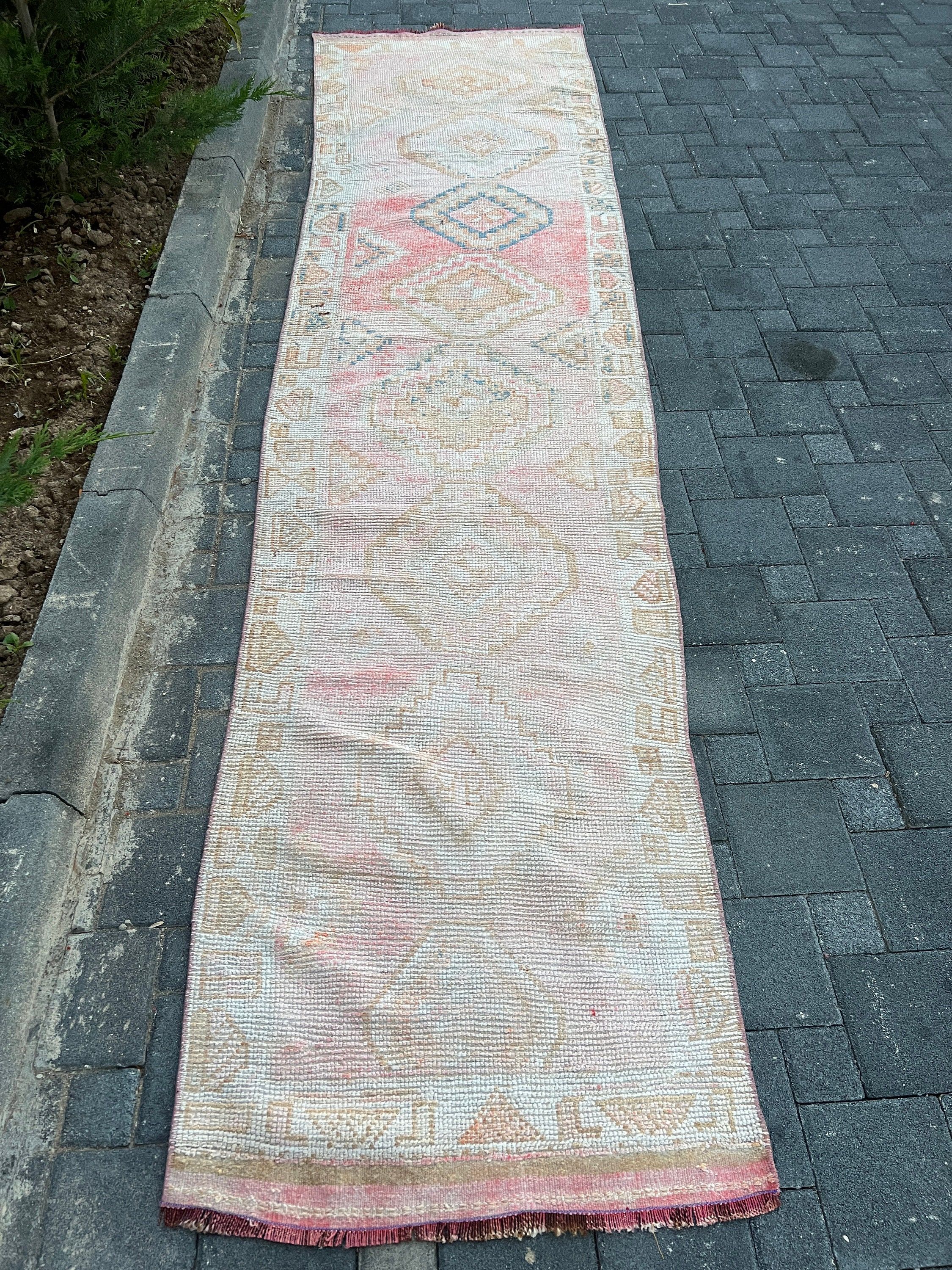 Hallway Rug, 2.9x12.8 ft Runner Rugs, Pink Oriental Rug, Anatolian Rugs, Turkish Rug, Rugs for Runner, Vintage Rug, Pastel Rug, Floor Rug